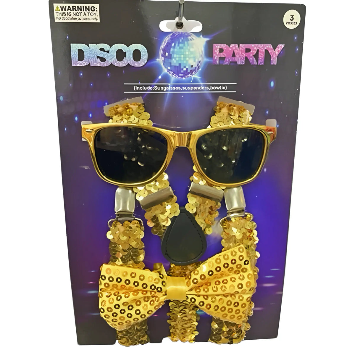 Disco sequin kit gold sequined sunglasses suspenders and bow tie set for party accessories