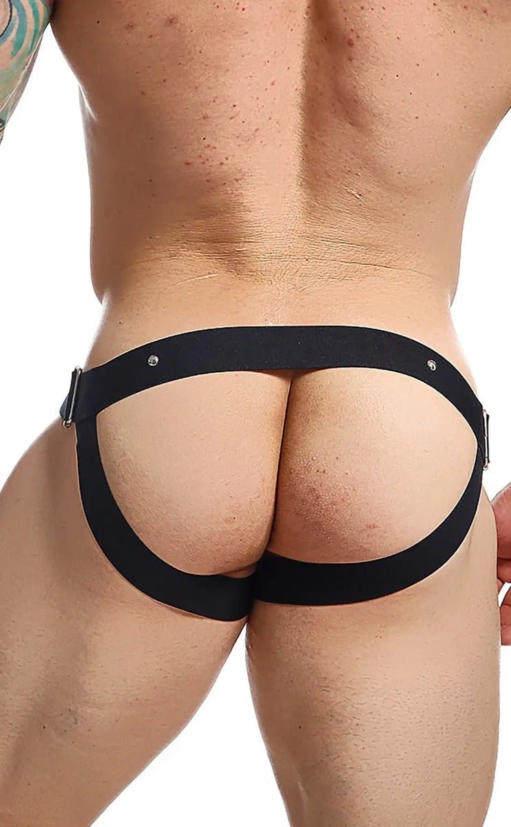 Black dngeon c-ring jockstrap briefs with wide supportive waistband and adjustable side straps