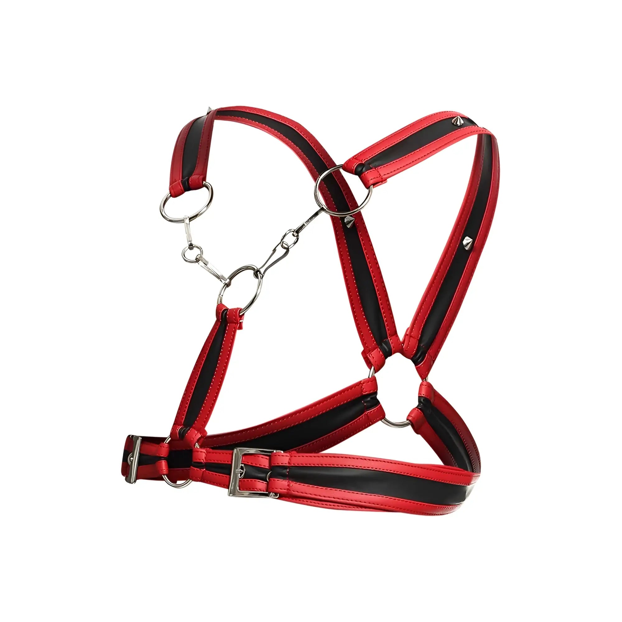 Dngeon cross chain harness red and black leather horse halter with silver metal hardware
