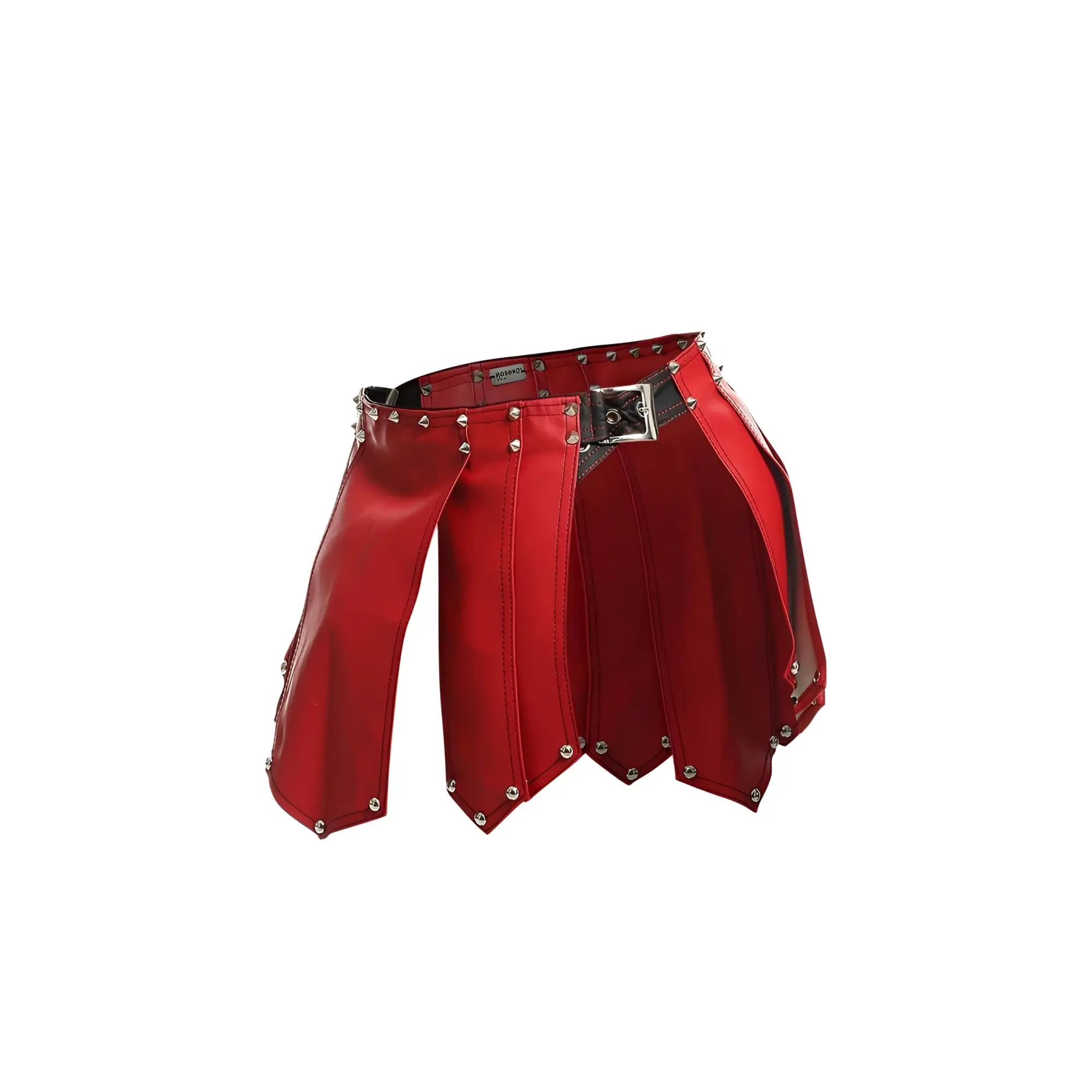 Dngeon roman skirt in red faux leather with silver studs and black buckle new colors available