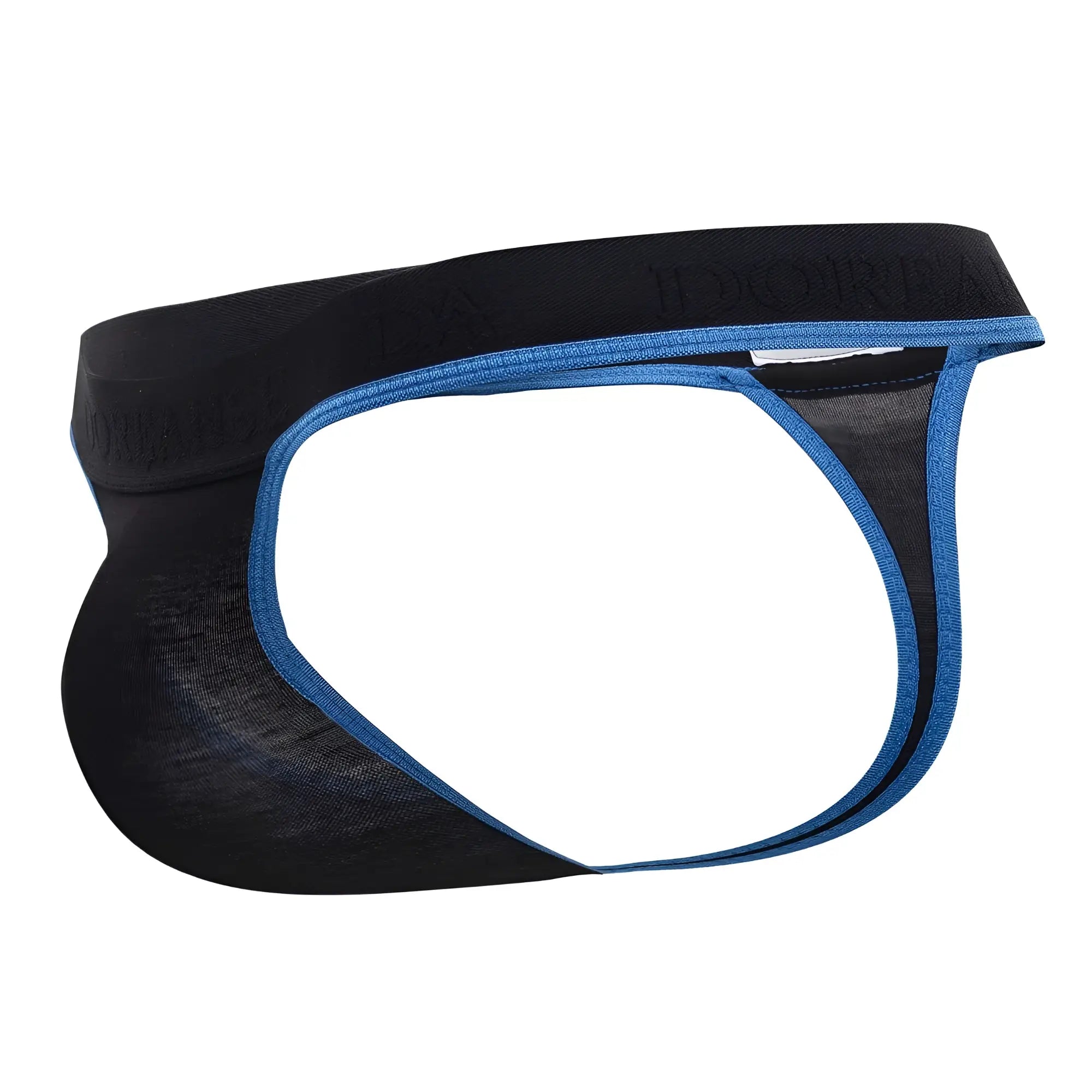 Doreanse 1012-blk borderline thongs men’s black briefs with blue mesh front panel for comfortable wear