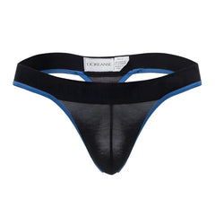 Black and blue doreanse 1012-blk borderline thong with sheer mesh front panel in black color