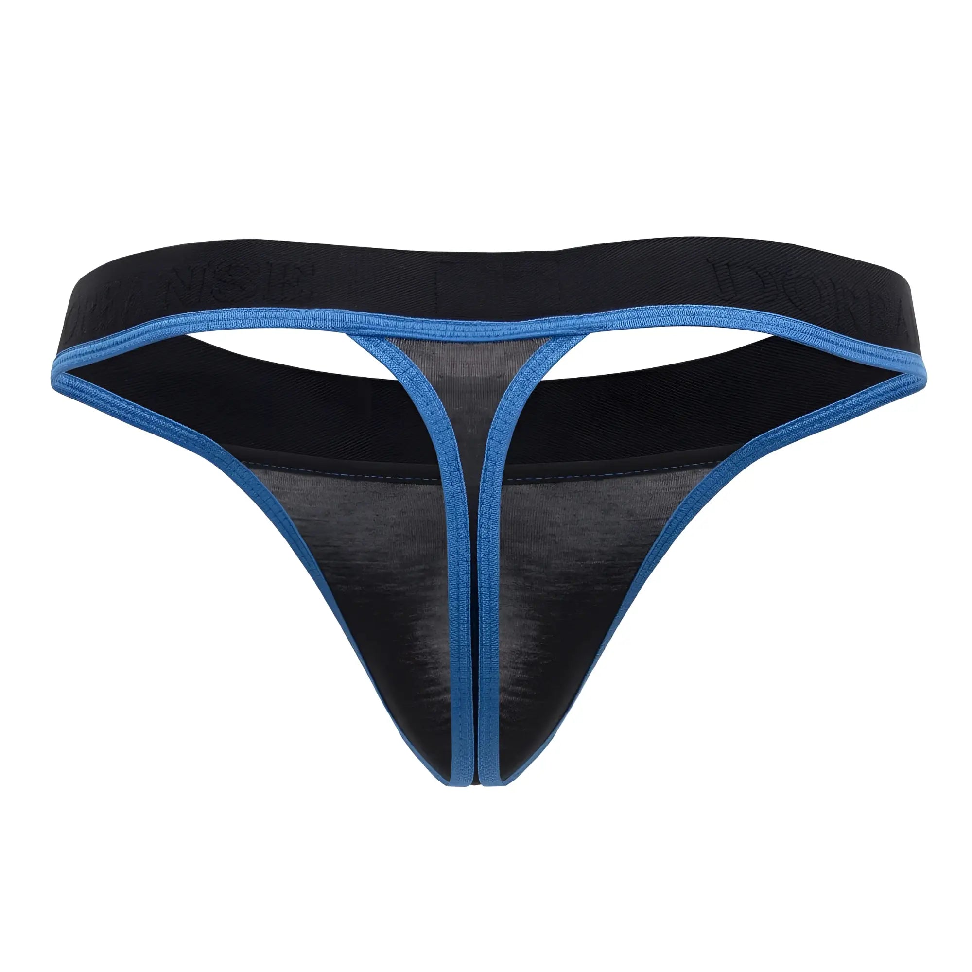 Black and blue doreanse 1012-BLK Borderline thong with textured fabric and bright blue trim along the edges
