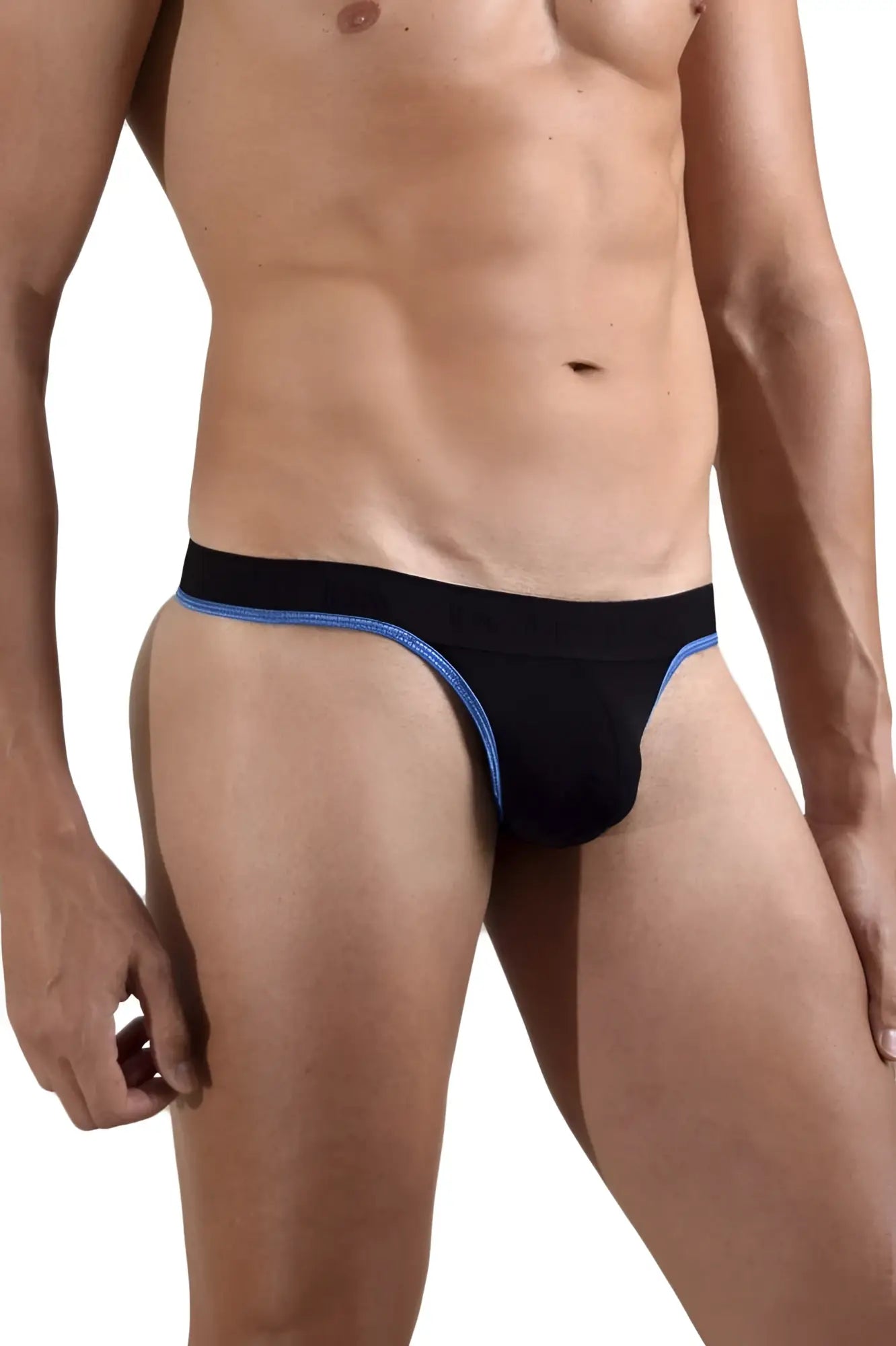Black doreanse 1012-blk borderline thong with blue trim made from soft breathable fabric for comfortable wear