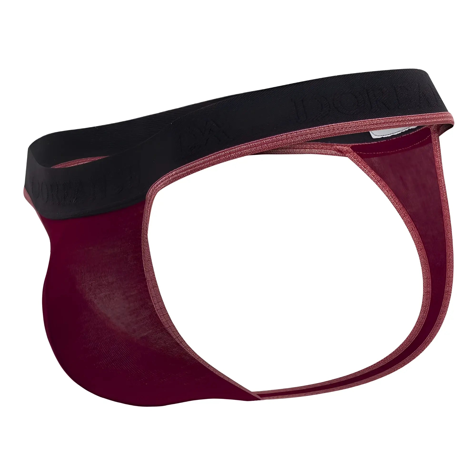 Maroon and black doreanse 1012-brd borderline thongs with smooth stretchy fabric and subtle waistband branding