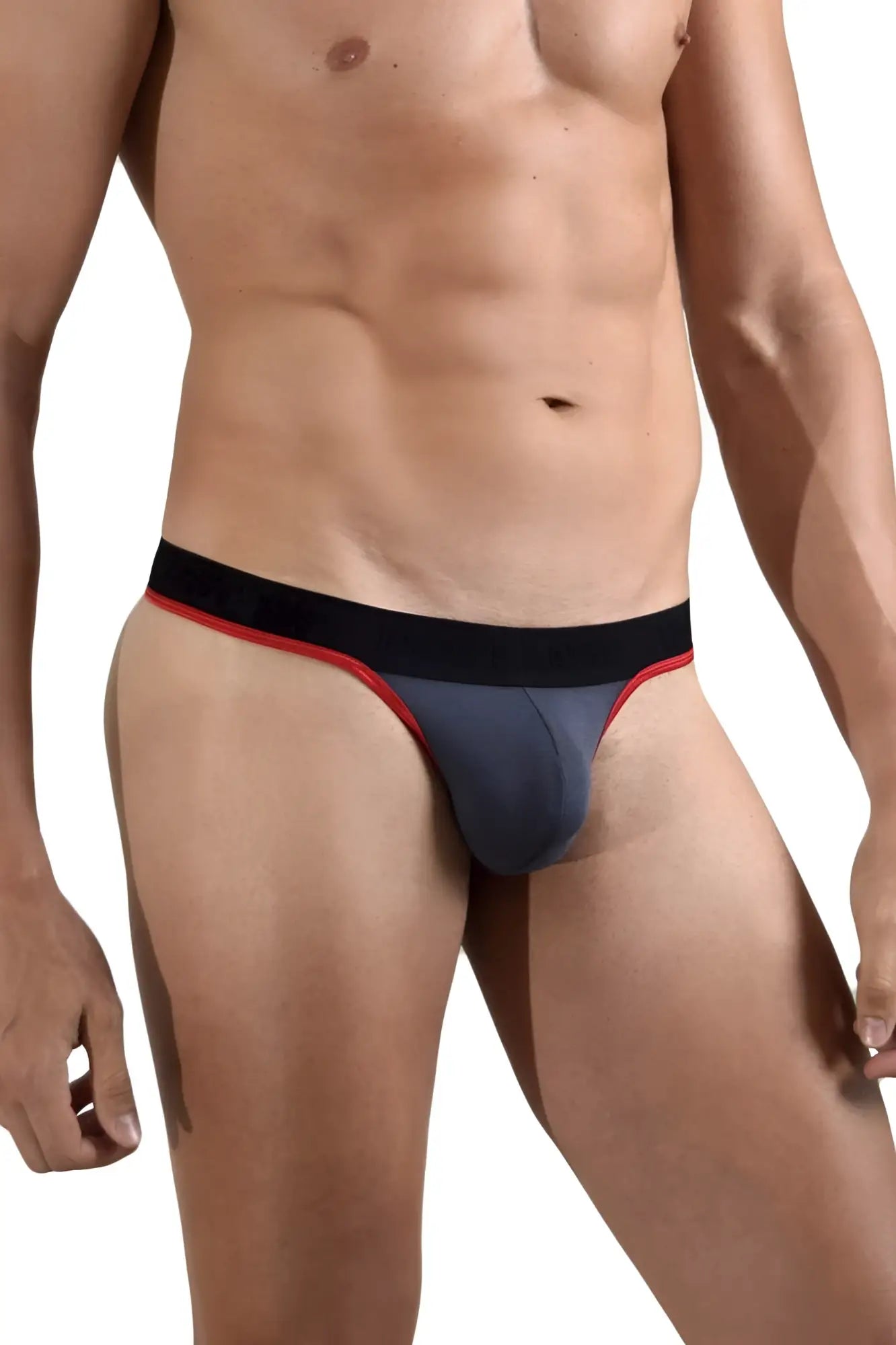 Doreanse 1012-chr borderline thongs charcoal color black and red athletic briefs with a snug form-fitting design