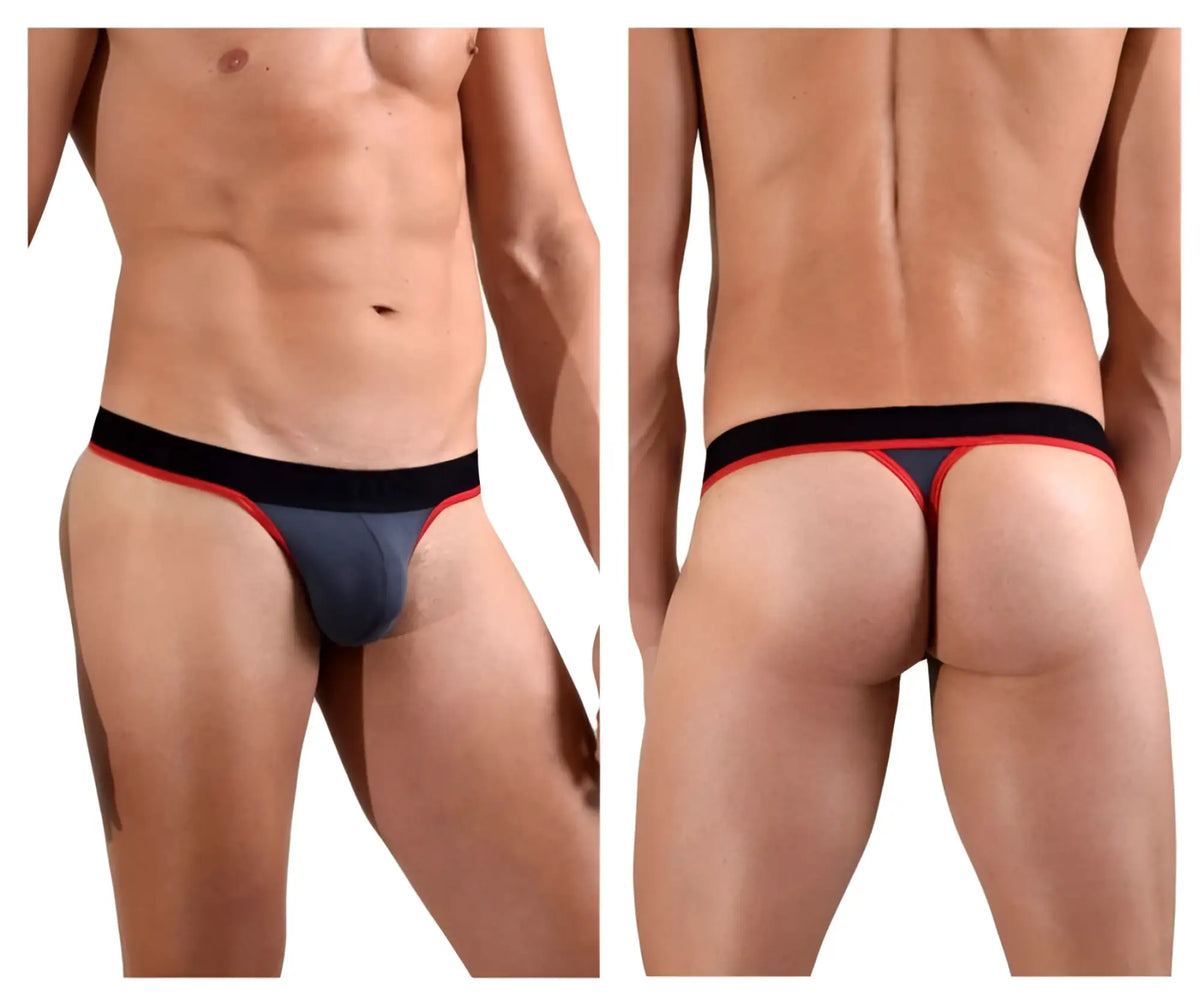 Doreanse 1012-chr borderline thong in charcoal color with black and red snug form-fitting design