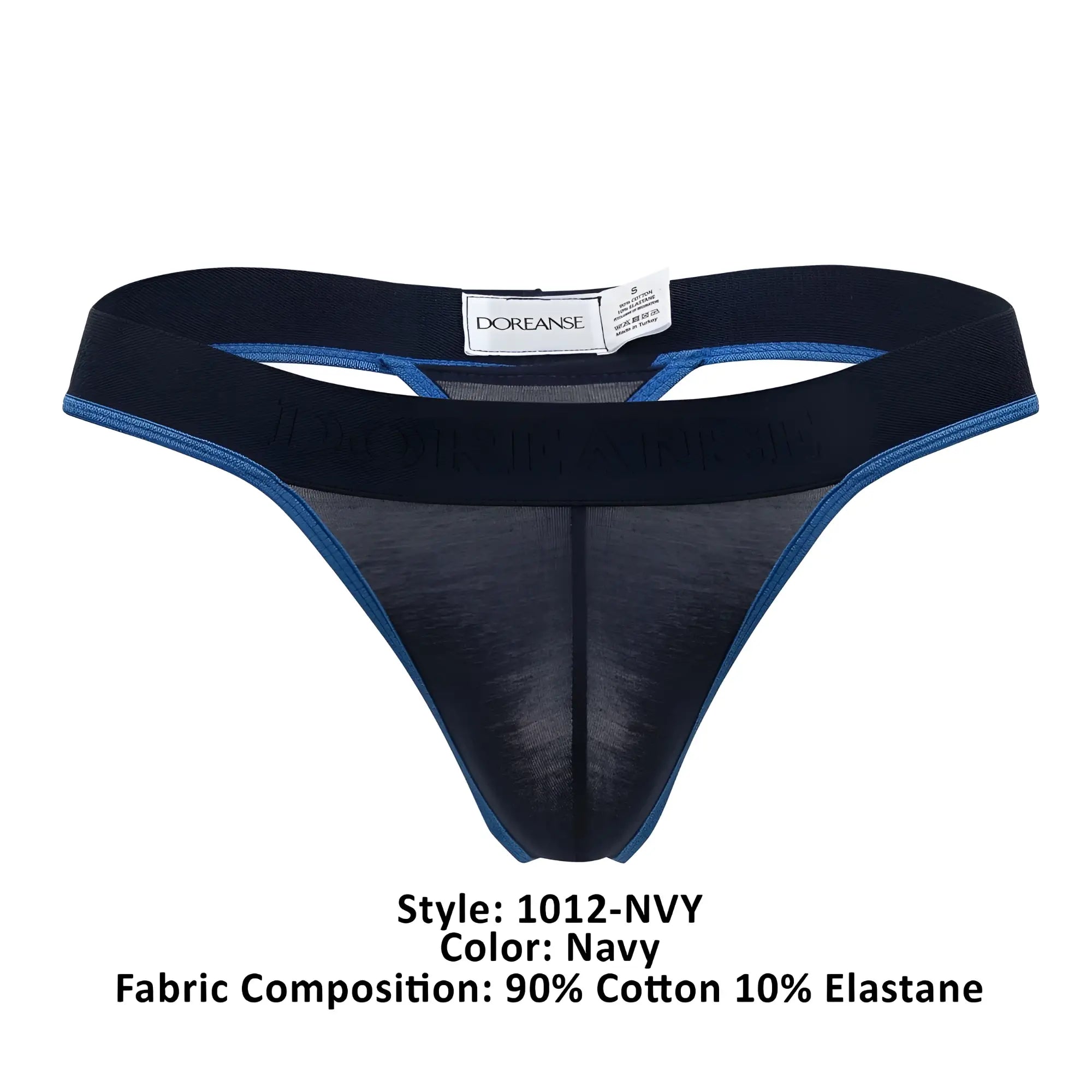 Navy doreanse 1012-nvy borderline thong with sheer mesh front and contrasting blue trim for stylish comfort