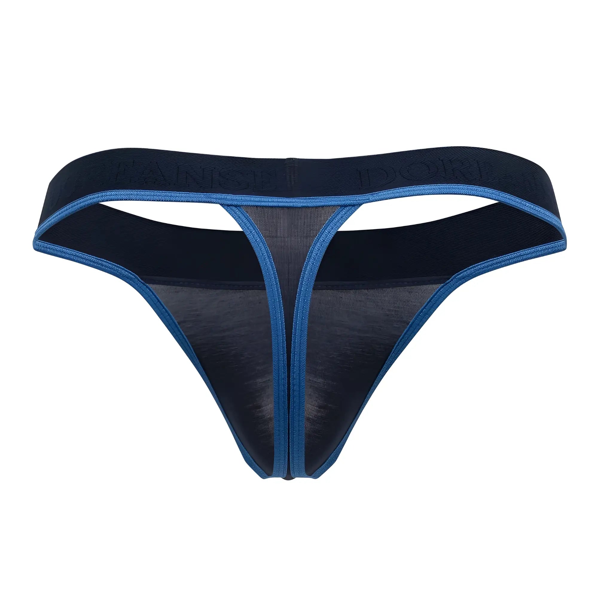 Navy blue and royal blue Doreanse 1012-NVY borderline thong with mesh front panel and elastic waistband