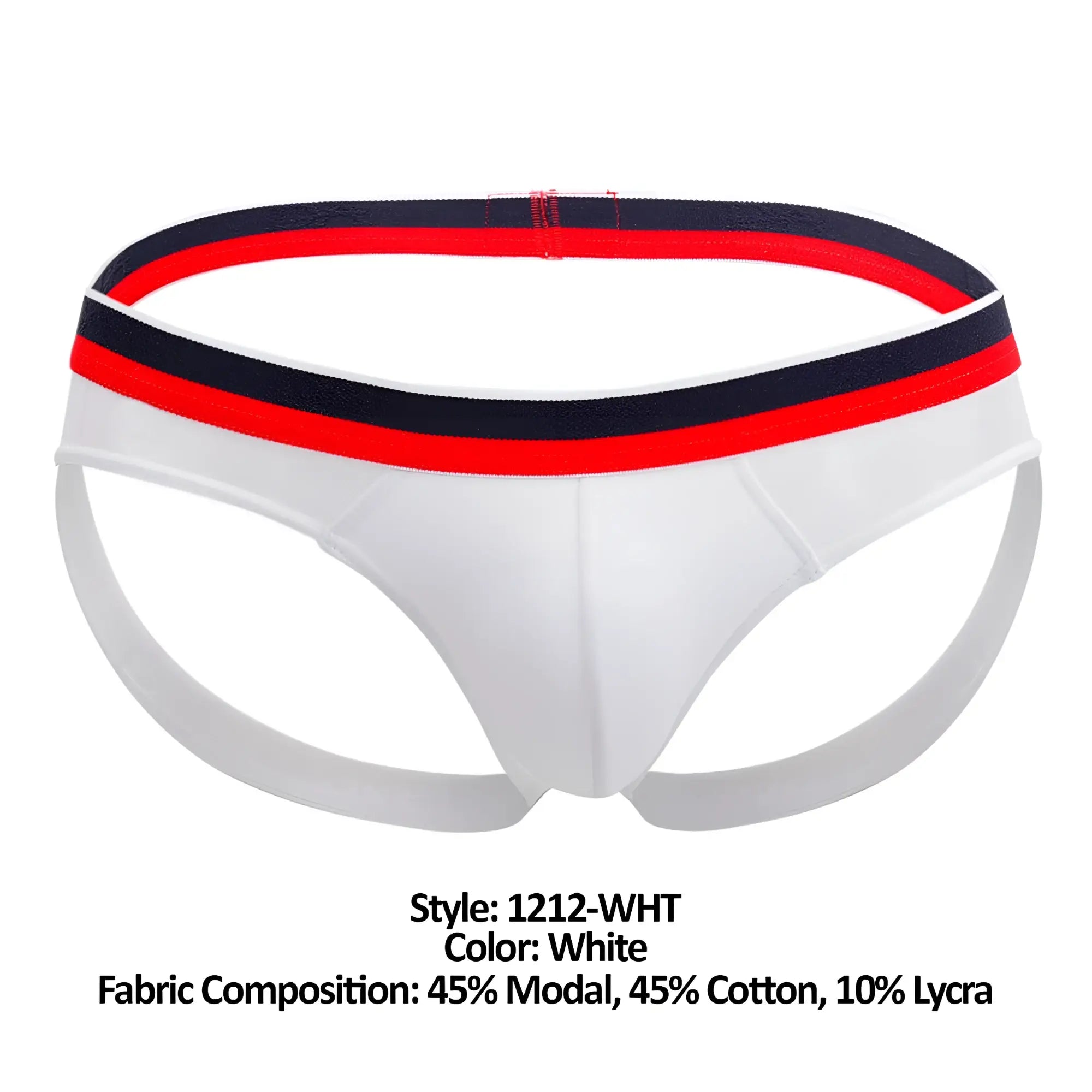 White athletic briefs doreanse 1212-wht metro jock with red and navy blue striped waistband for activewear