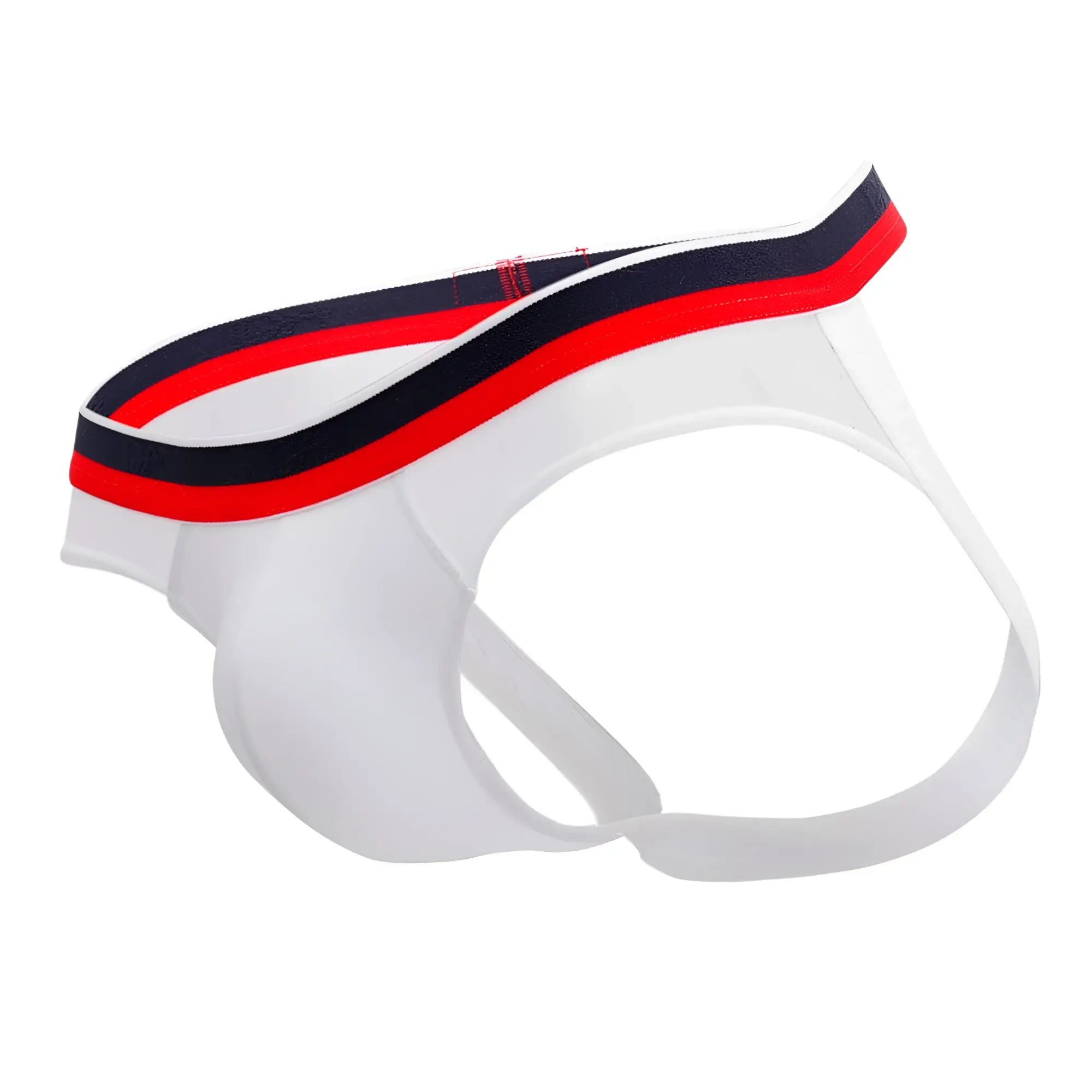 Doreanse 1212-WHT metro jock white transparent briefs with a red black and white striped waistband front view