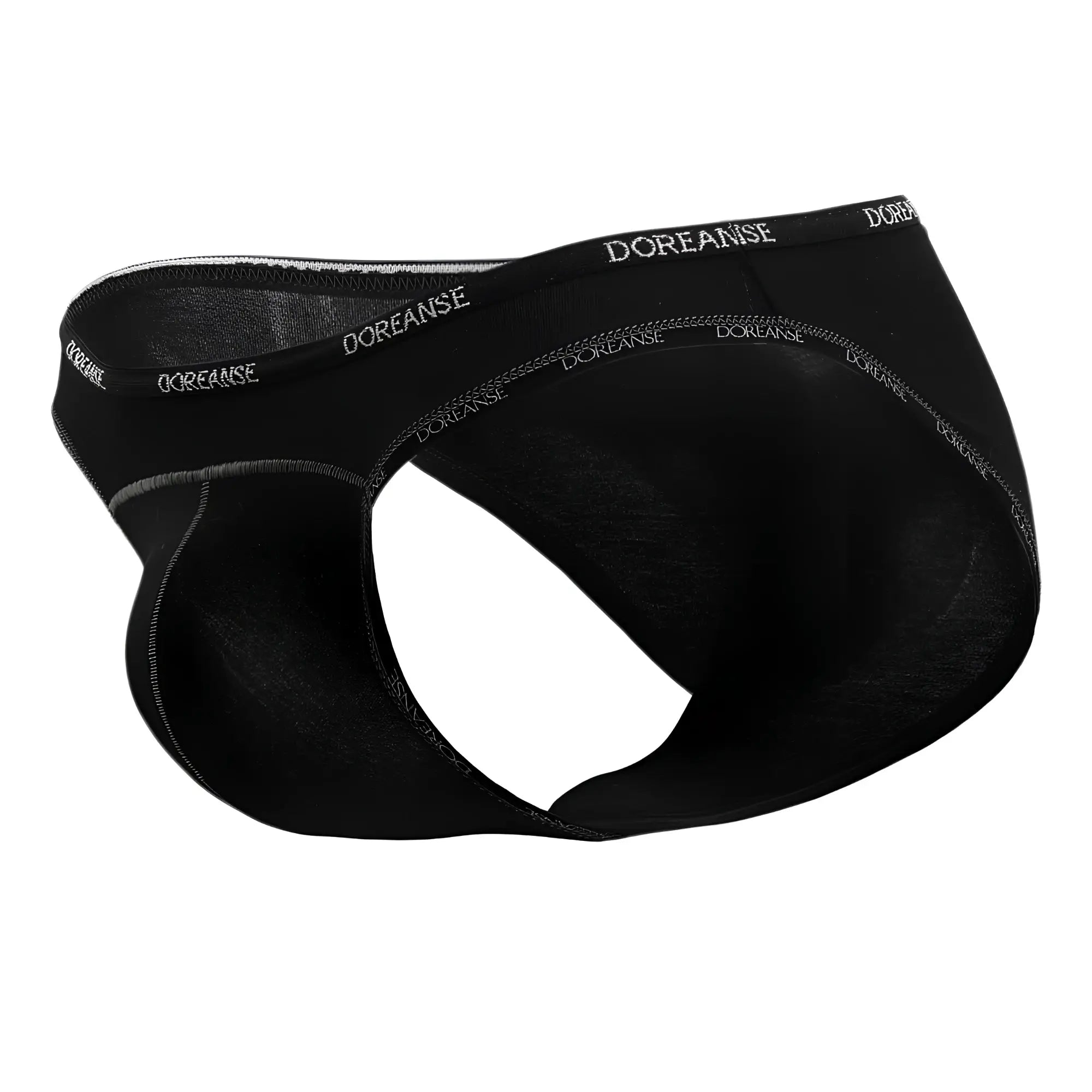 Black doreanse 1215-blk naked bikini men’s briefs with subtle white logo trim along the waistband