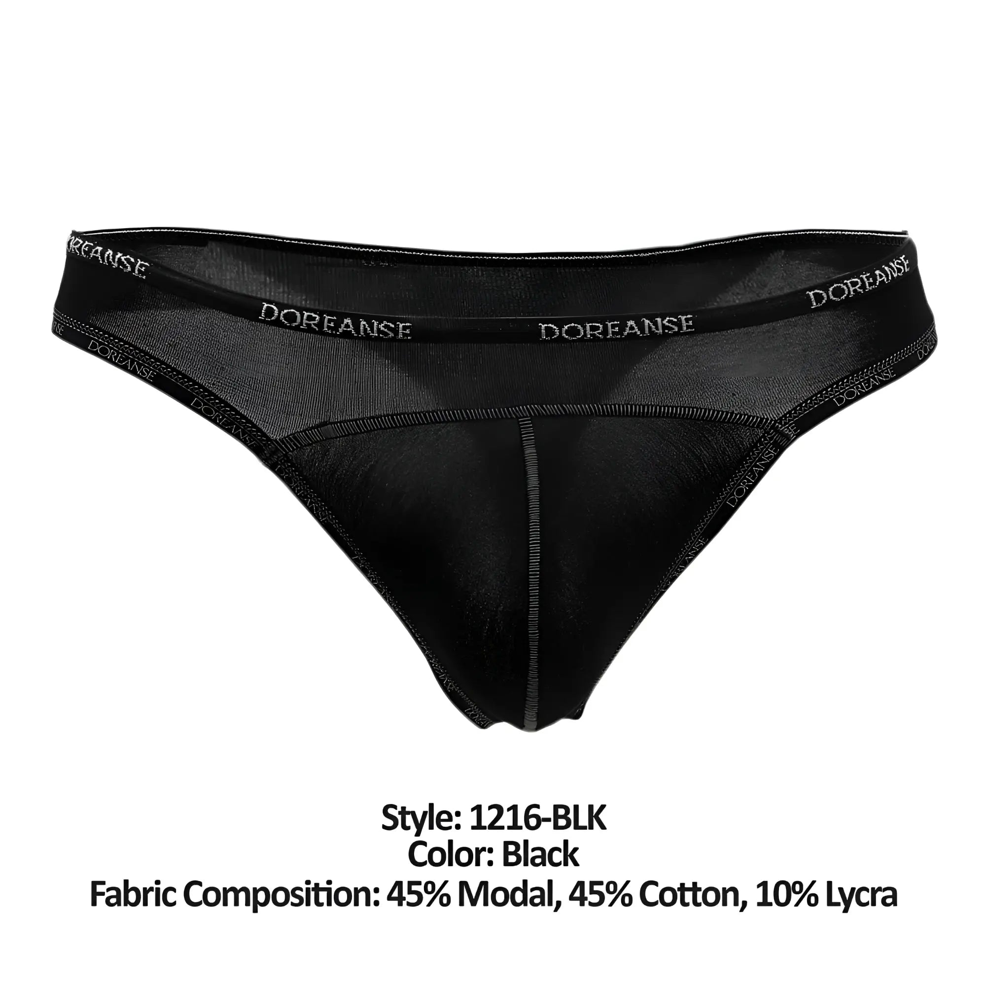 Black doreanse 1216-BLK naked thong briefs made of 45% modal 45% cotton 10% lycra with a sleek fit