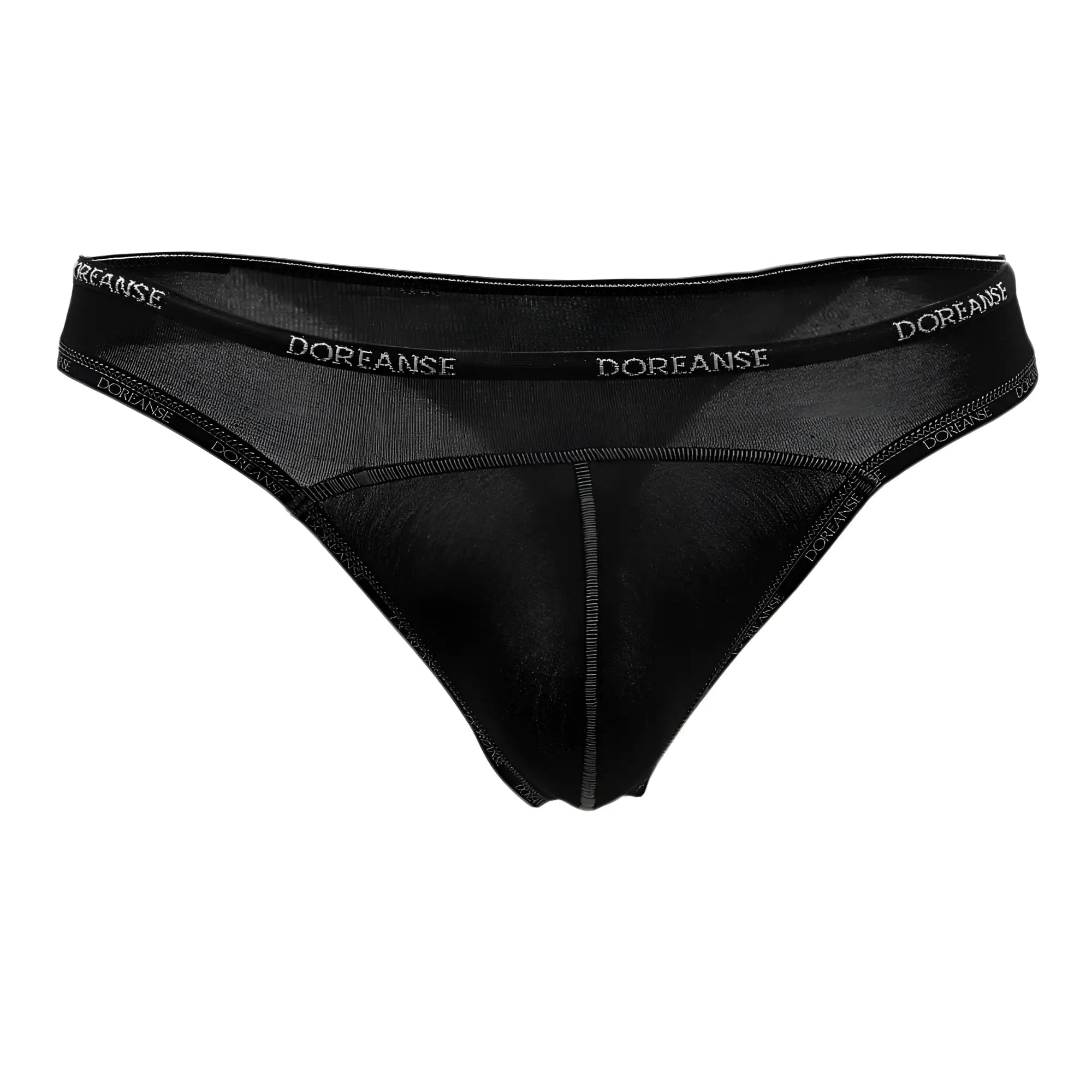 Black doreanse 1216-blk naked thong men’s underwear with sheer mesh design and elastic waistband front view
