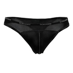Black doreanse 1216-blk naked thong men’s underwear with sheer mesh design and elastic waistband front view