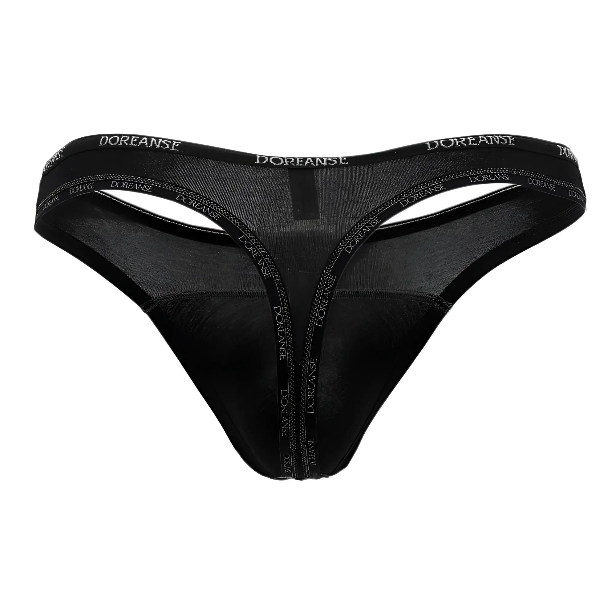 Black doreanse 1216-blk naked thong with sheer mesh panel and branded waistband in black color