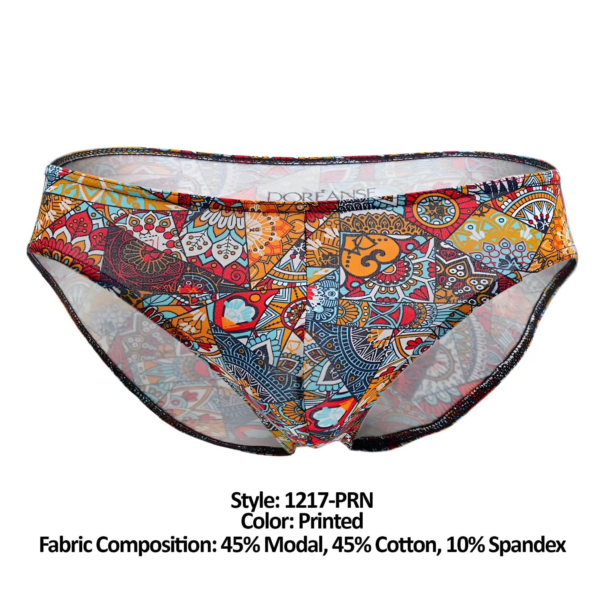 Doreanse 1217-prn groovy bikini color printed briefs with vibrant orange red blue yellow mandala patterns