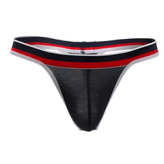 Black mesh metro thong with navy blue red and white striped waistband by Doreanse model 1218-NVY