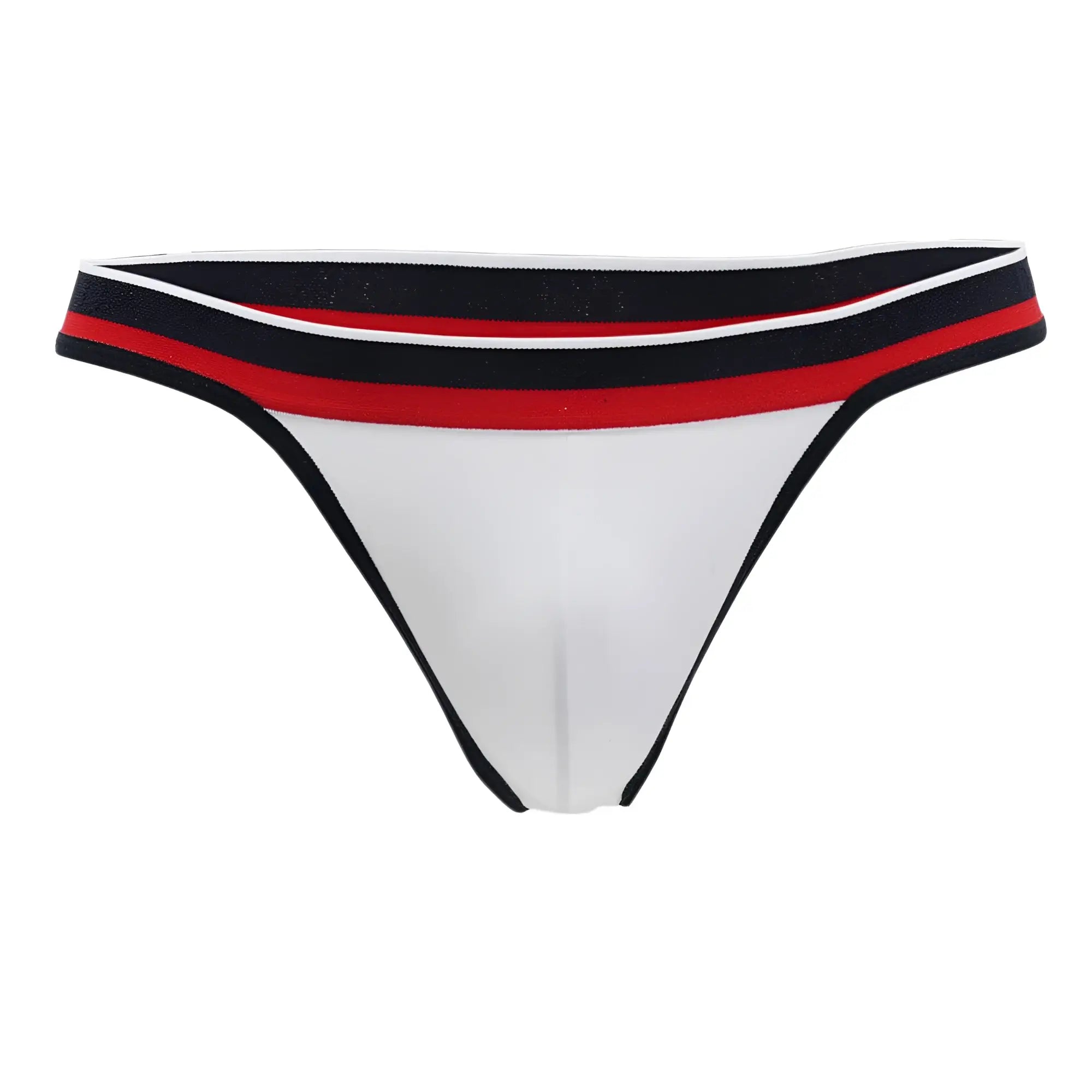 White thong with a black red and white striped waistband from doreanse 1218-wht metro thong collection
