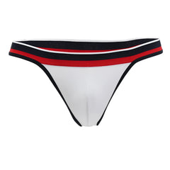 White thong with a black red and white striped waistband from doreanse 1218-wht metro thong collection