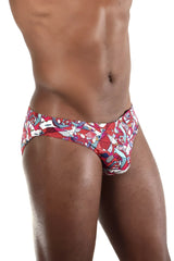 Red and white patterned swim trunks with geometric designs from doreanse 1243-prn pop art bikini color printed collection