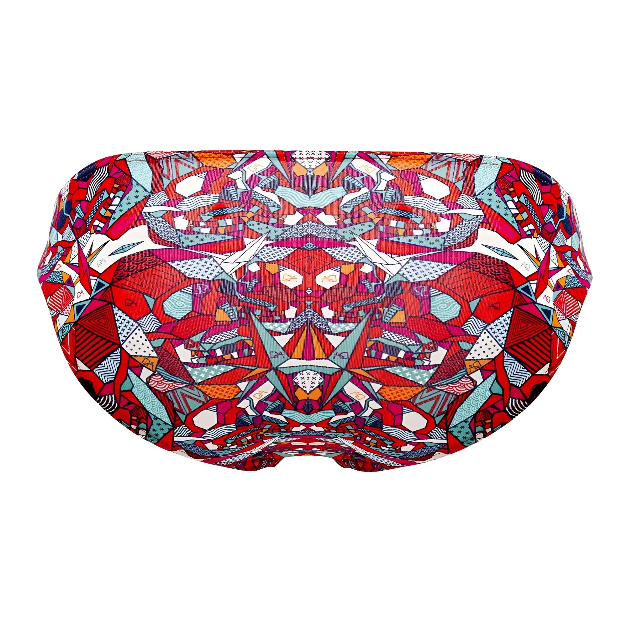 Vibrant red teal and white abstract patterned swim cap with geometric designs from doreanse 1243-prn pop art bikini color printed