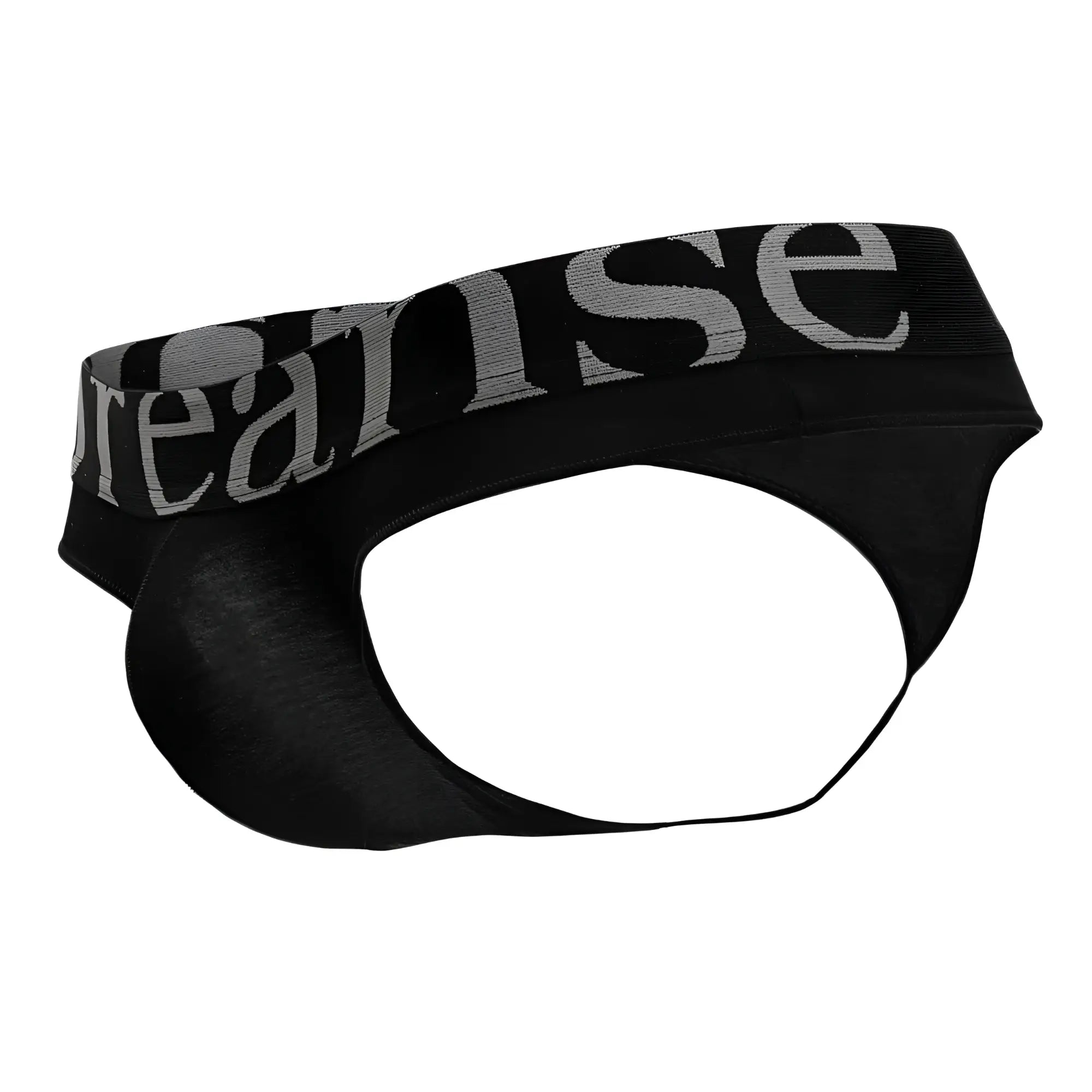 Black doreanse 1250-blk wide-band thong briefs with gray reaise logo on waistband for comfortable fit