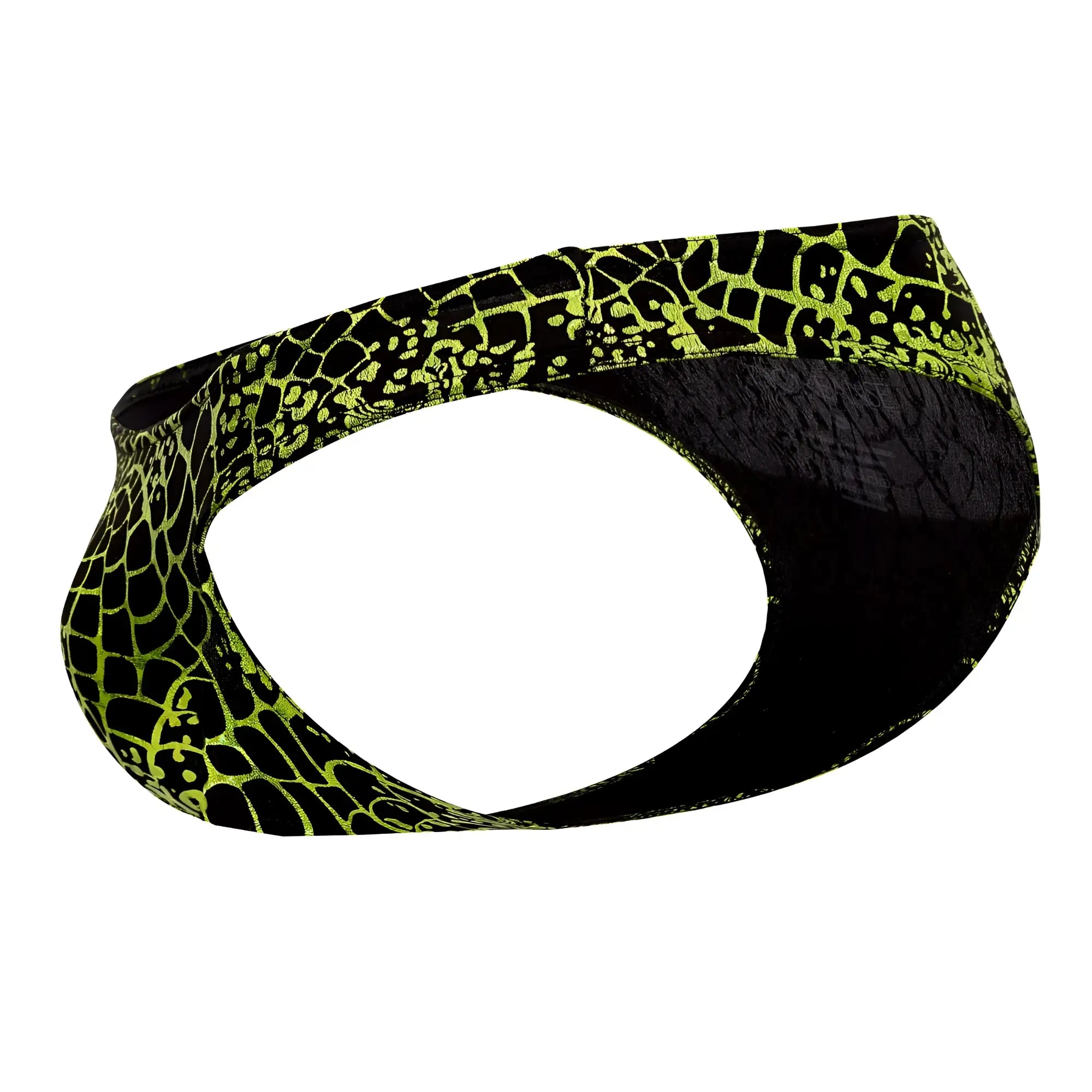 Doreanse 1257-PRN space venom briefs in black and neon green snake-scale pattern men’s underwear