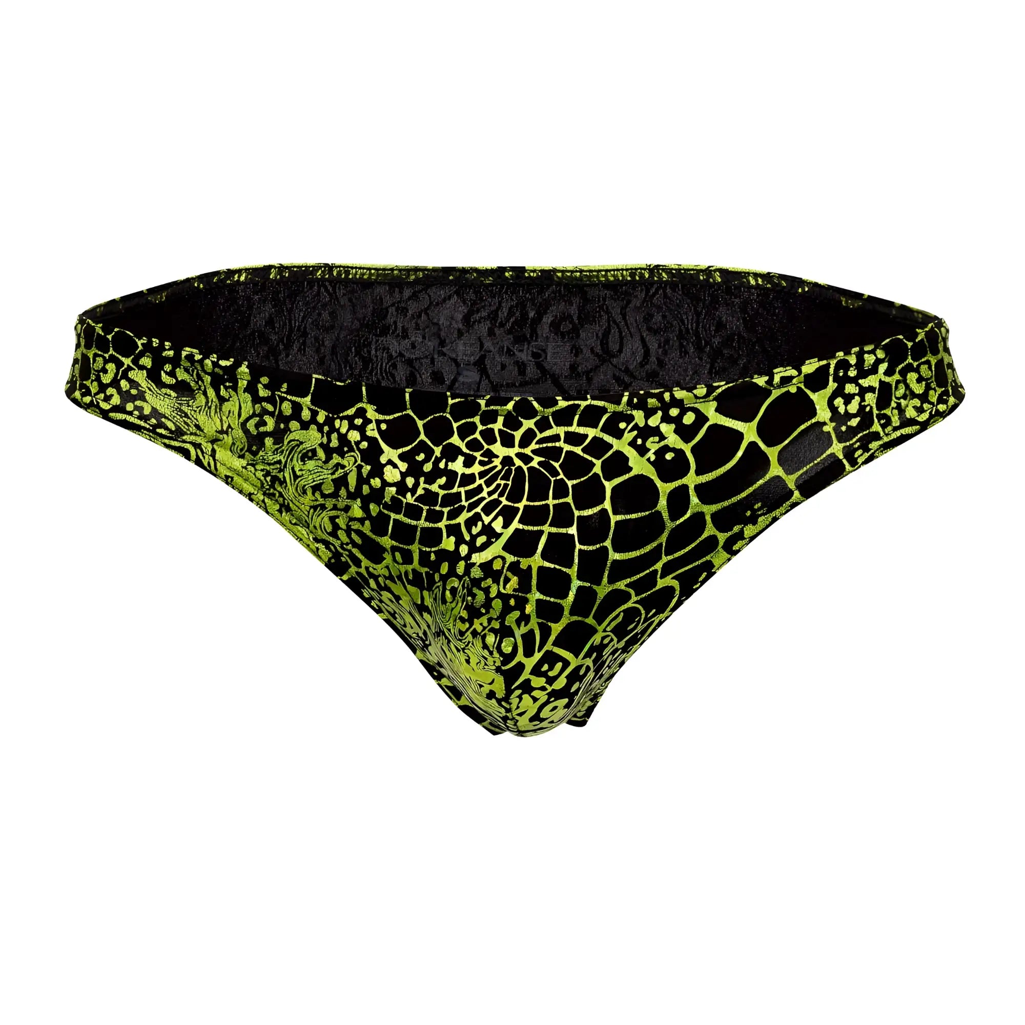 Vibrant lime green and black doreanse 1257-prn space venom briefs with textured scale-like patterned bikini bottom