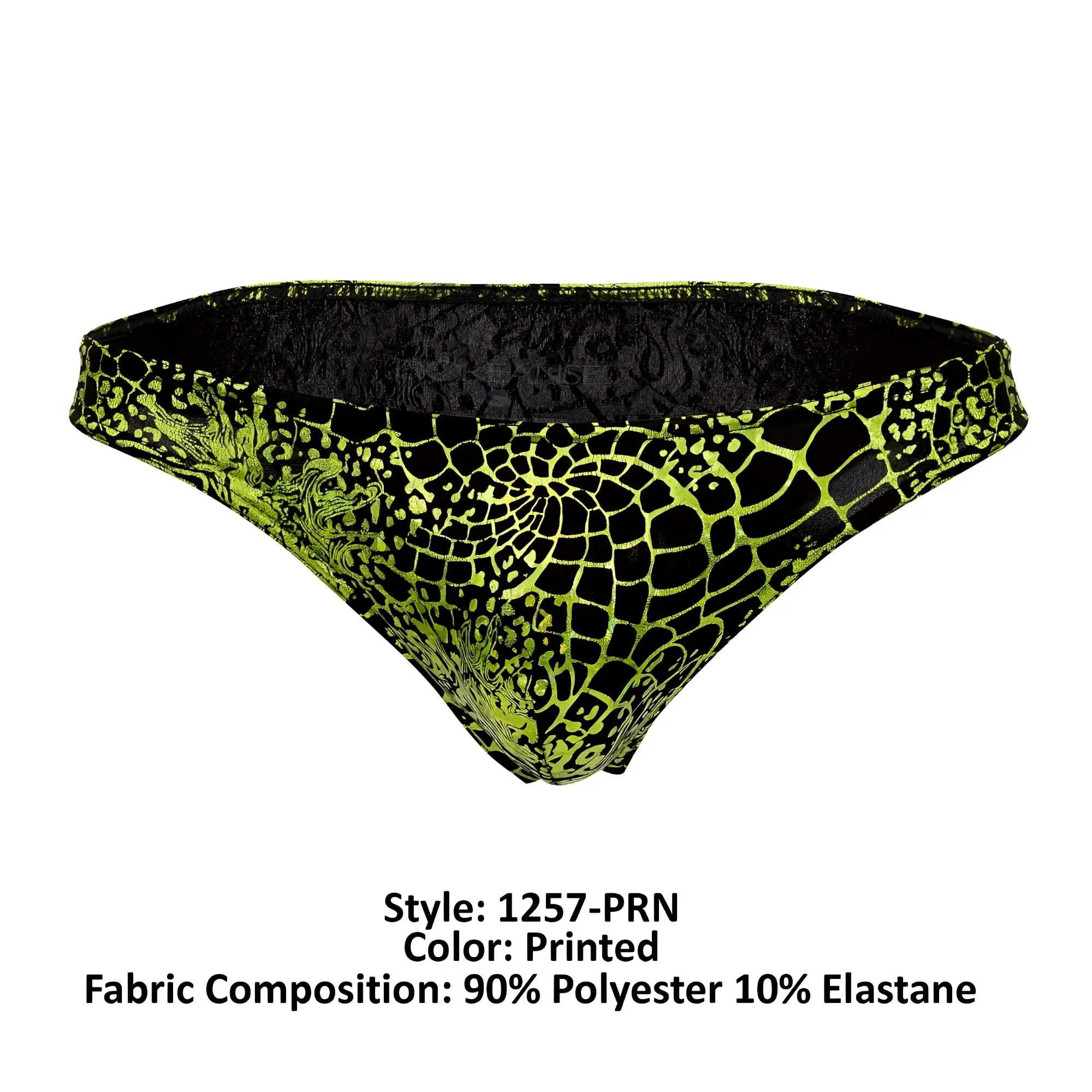 Doreanse 1257-prn space venom briefs vibrant lime green and black printed swim briefs with bold scale-like pattern