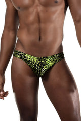 Doreanse 1257-PRN space venom briefs vibrant neon green and black reptilian-scale patterned swim trunks
