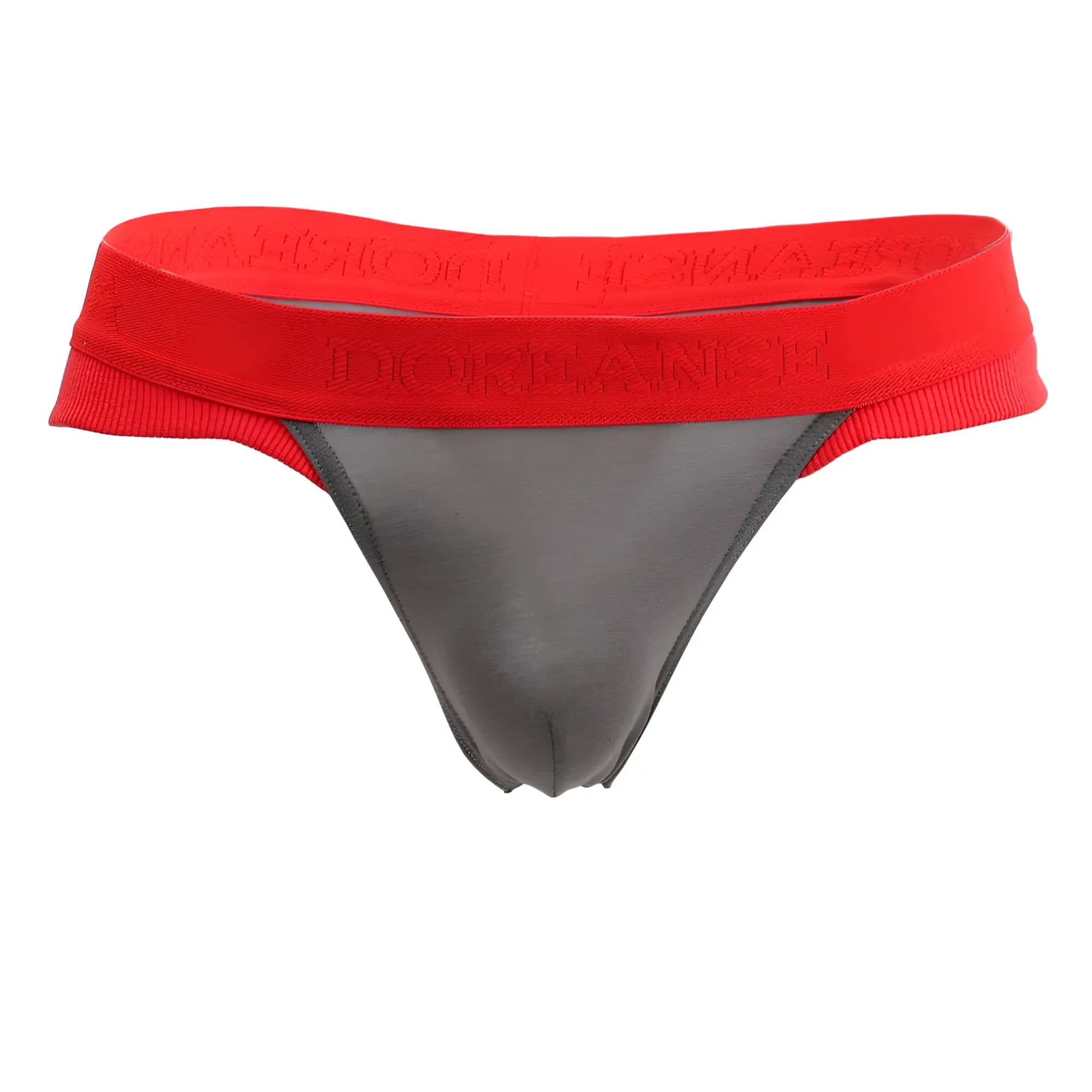 Doreanse 1258-SMK Warrior thong in smoke red ribbed elastic waistband with dorian embossed branding in dark lettering