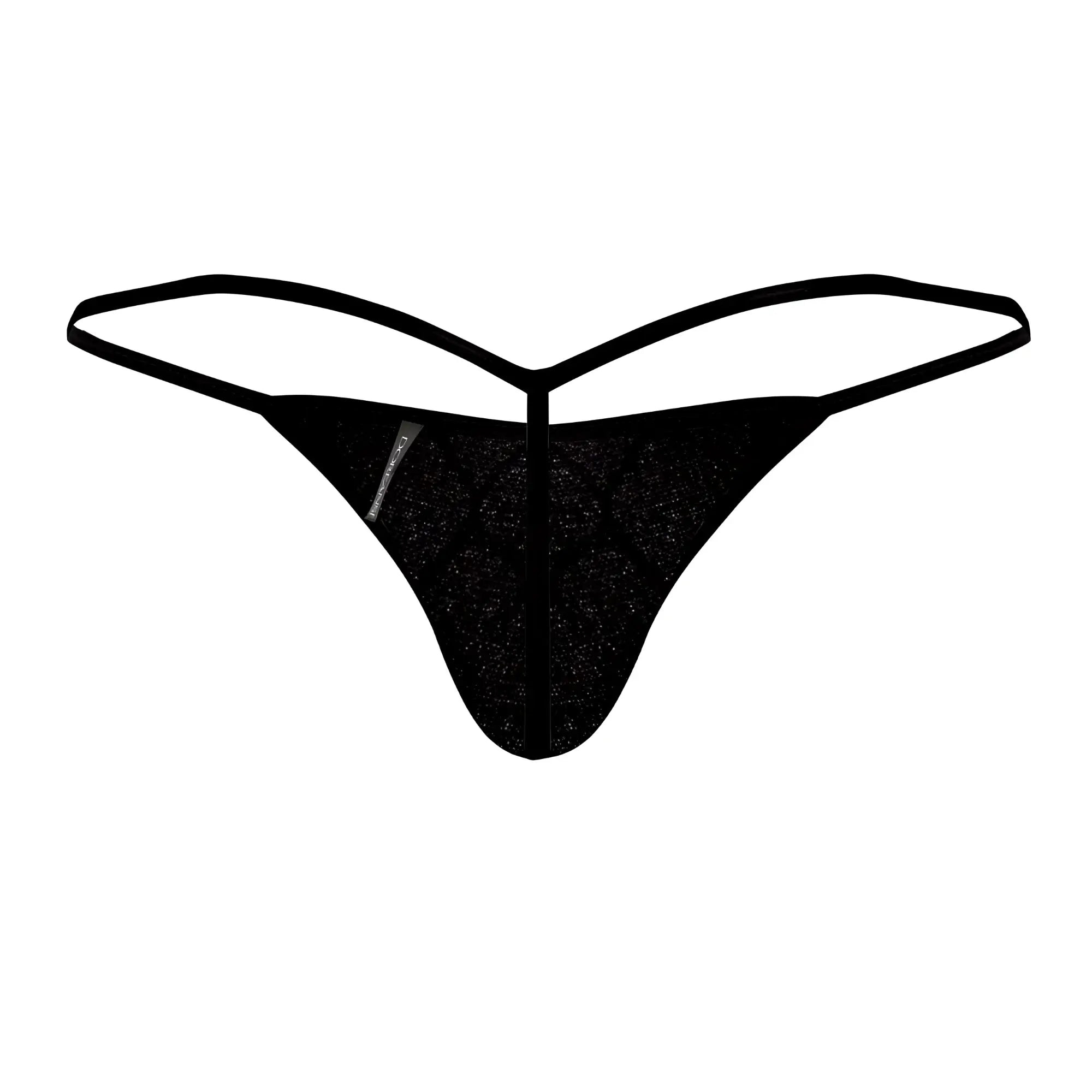 Black lace thong with glittery textured fabric and thin elastic straps in doreanse 1260-prn space venom design