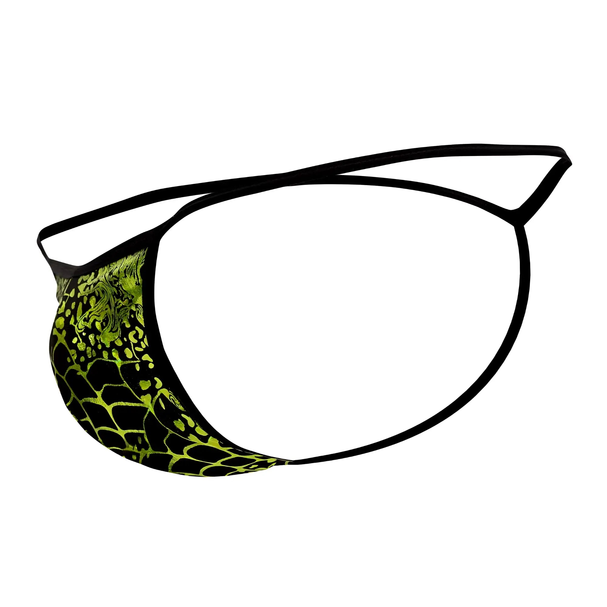 Black and neon green doreanse 1260-prn space venom thong with snake scale patterned fabric front view