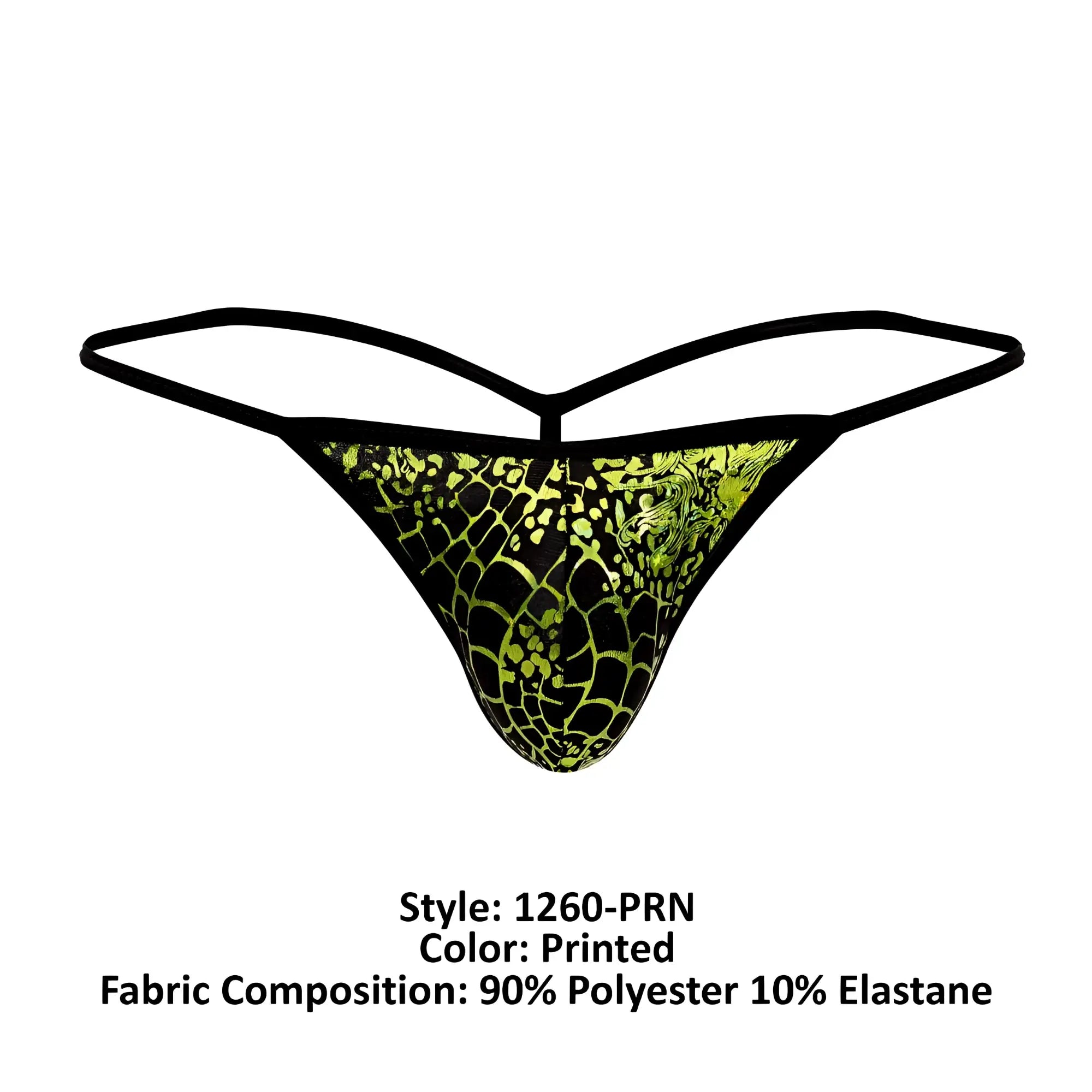 Doreanse 1260-prn space venom thong in black and neon green snake-scale printed fabric shown from the back