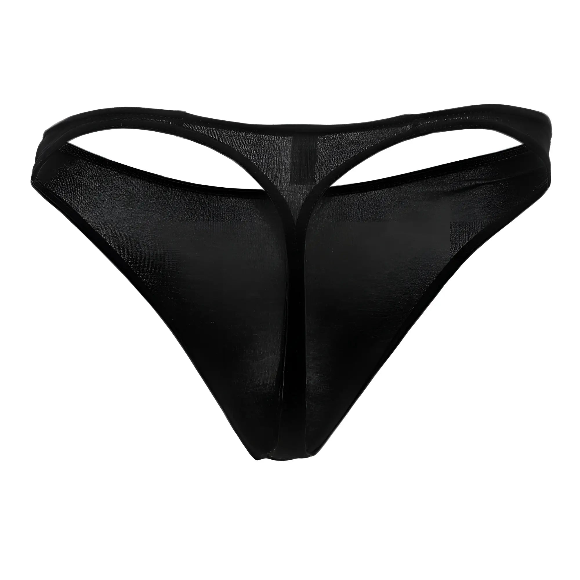 Doreanse 1280-BLK hang-loose thong in black sheer mesh with glossy finish and distinctive cutout design