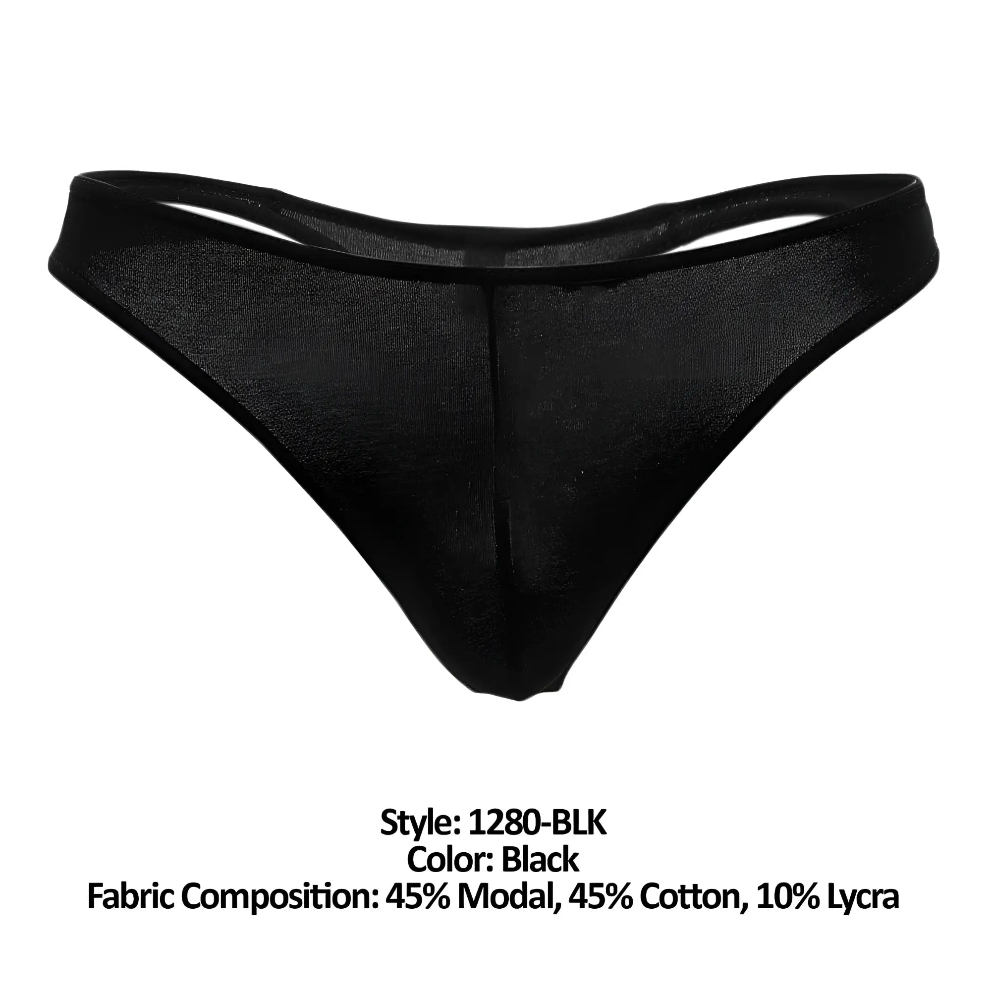 Doreanse 1280-BLK hang-loose black sheer mesh thong with smooth fit and reinforced waistband back view
