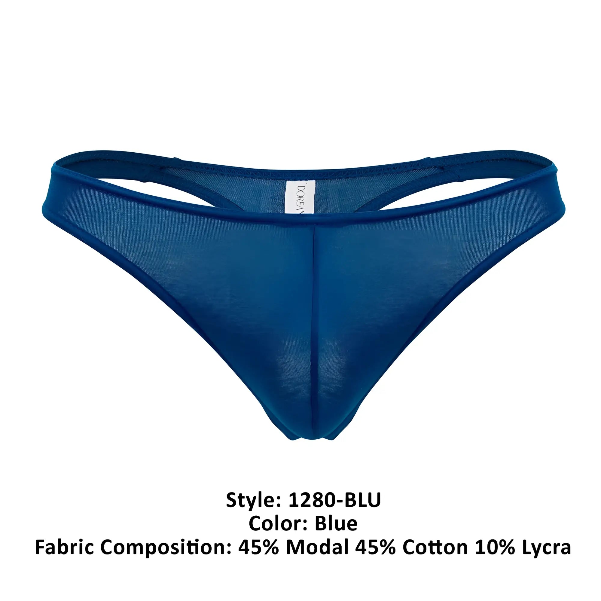 A sleek deep blue sheer thong by Doreanse made from modal and cotton with subtle texture