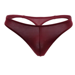Doreanse 1280-BRD hang-loose thong in sheer maroon with smooth glossy finish and thin elastic waistband