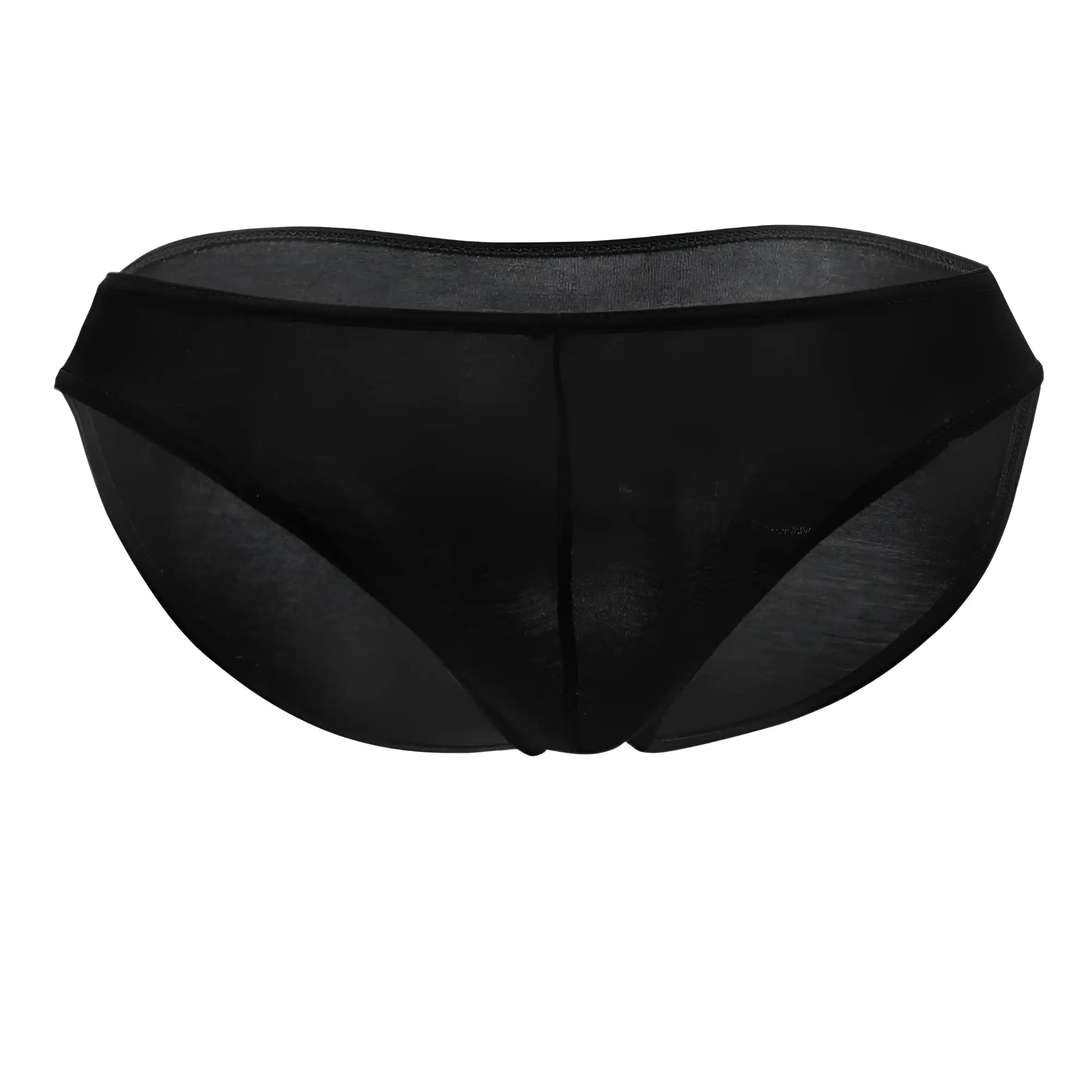 Doreanse 1281-BLK hang-loose bikini brief in black sheer mesh with solid black waistband shown from the back