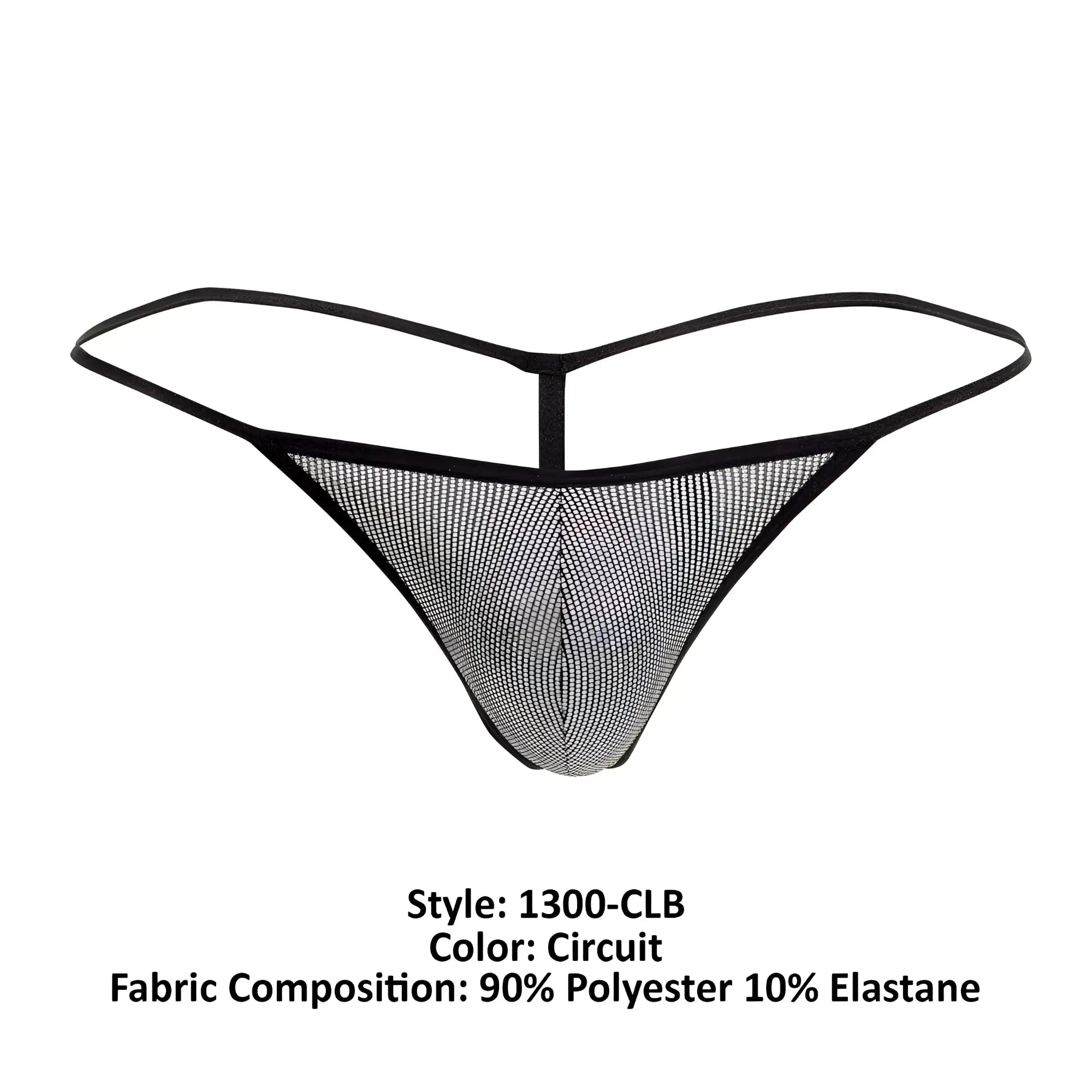 Black mesh thong with sleek form-fitting design and thin elastic straps shown from the back by doreanse 1300-clb disco thongs color circuit