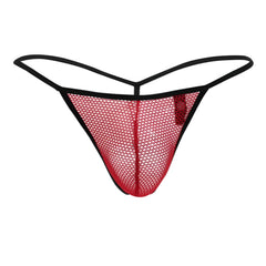 Doreanse 1306-red mesh g-string thong in red with black elastic trim showing front side detail
