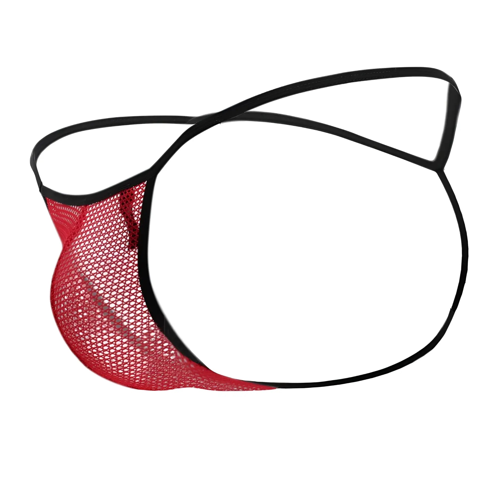 Doreanse 1306-red mesh g-string thong in red with black elastic straps showing the front side of the product