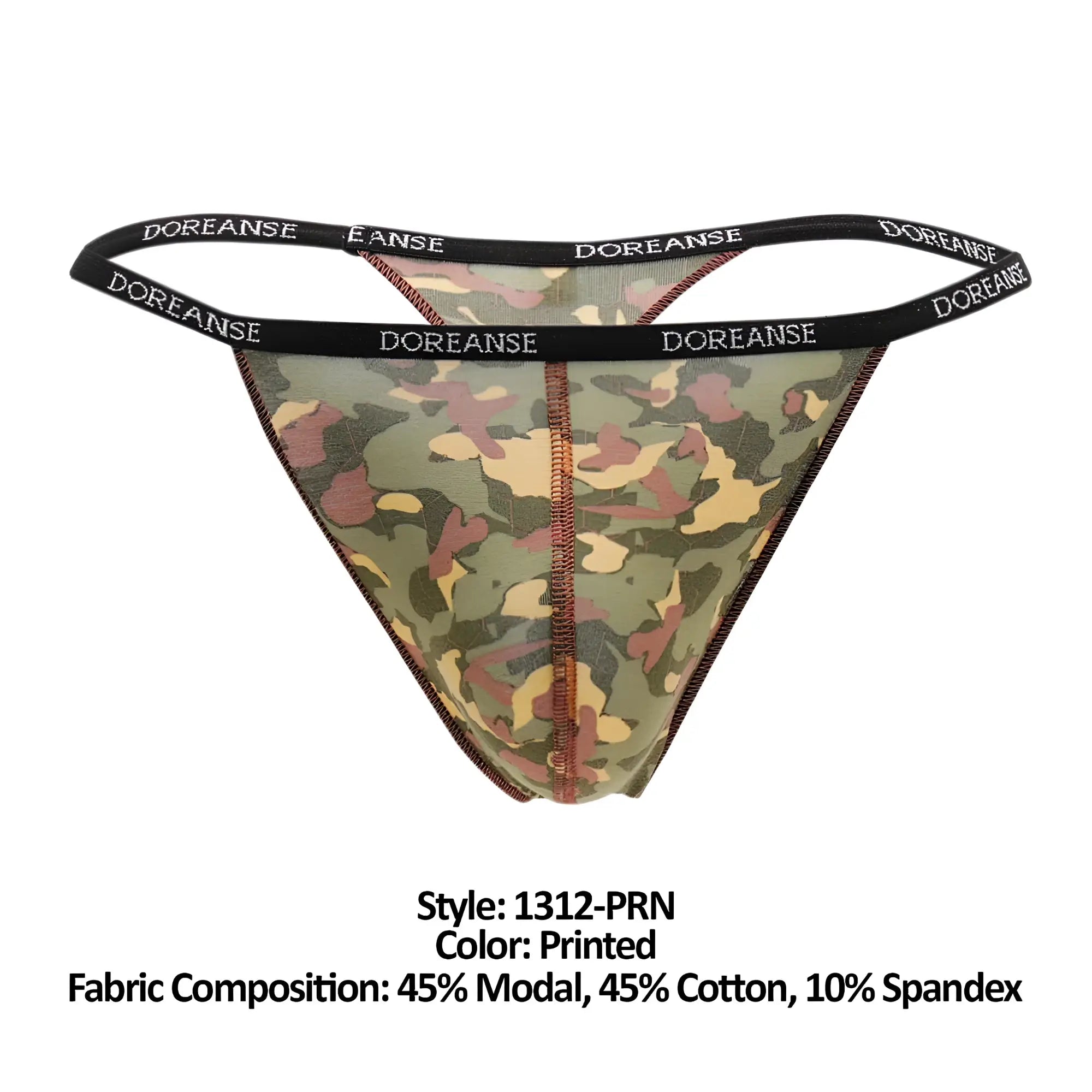 Doreanse 1312-PRN camouflage thong in doreange print made of 45% modal 45% cotton and 10% spandex blend