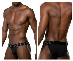 Black dooreanase 1313-blk ribbed micromodal bikini briefs with sleek form-fitting design and gray logo band