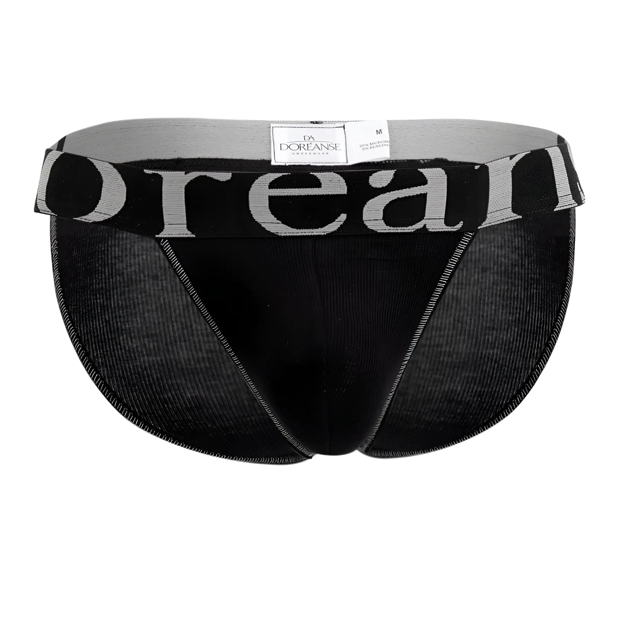 Black doreanse 1313-blk ribbed micromodal bikini briefs with gray waistband and bold white doreanse branding