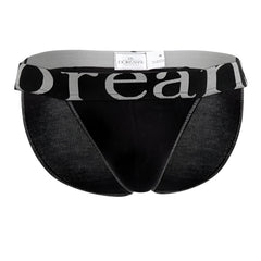 Black doreanse 1313-blk ribbed micromodal bikini briefs with gray waistband and bold white doreanse branding