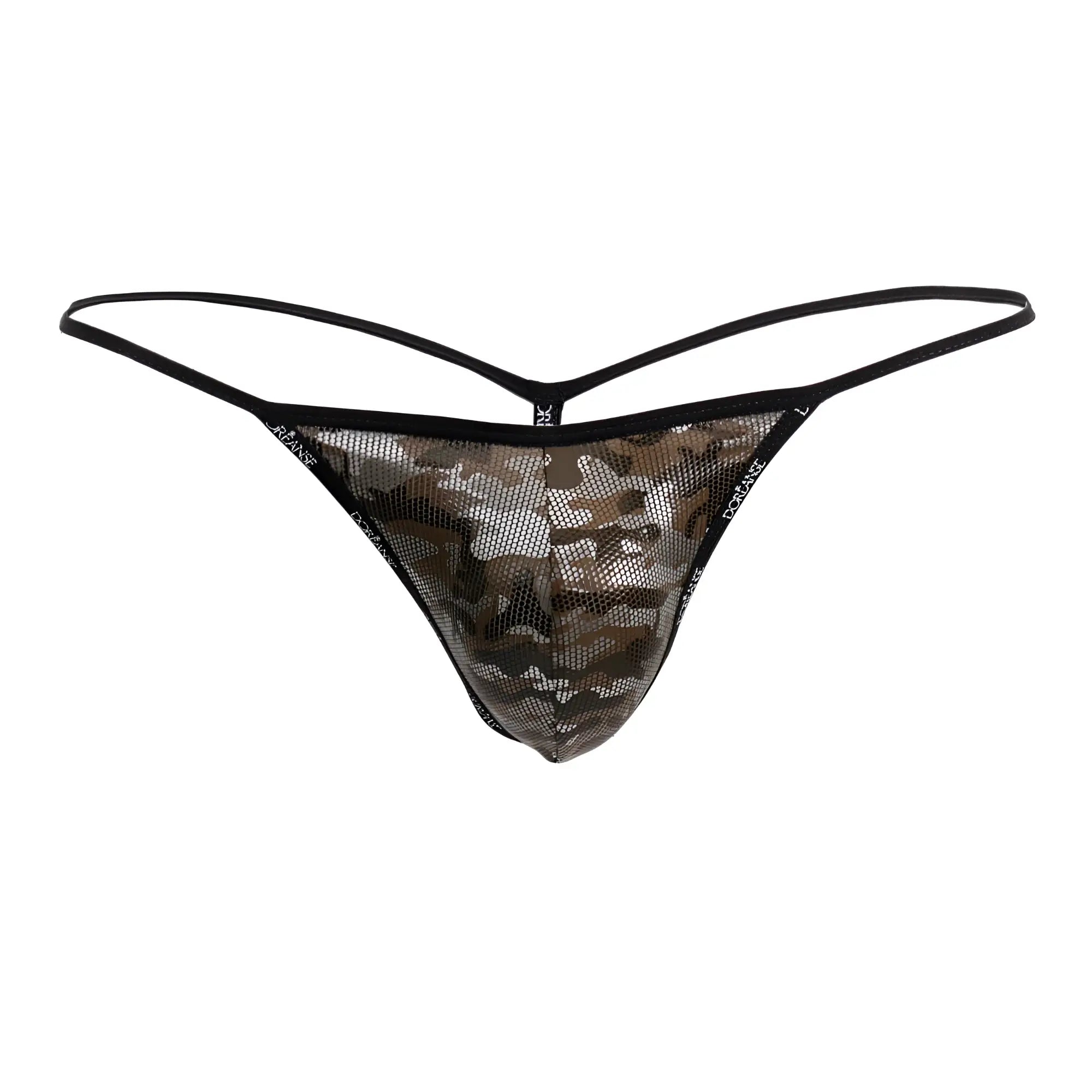 Black mesh thong with camouflage pattern from doreanse 1326-cam flashy g-string color camotech shown from back side