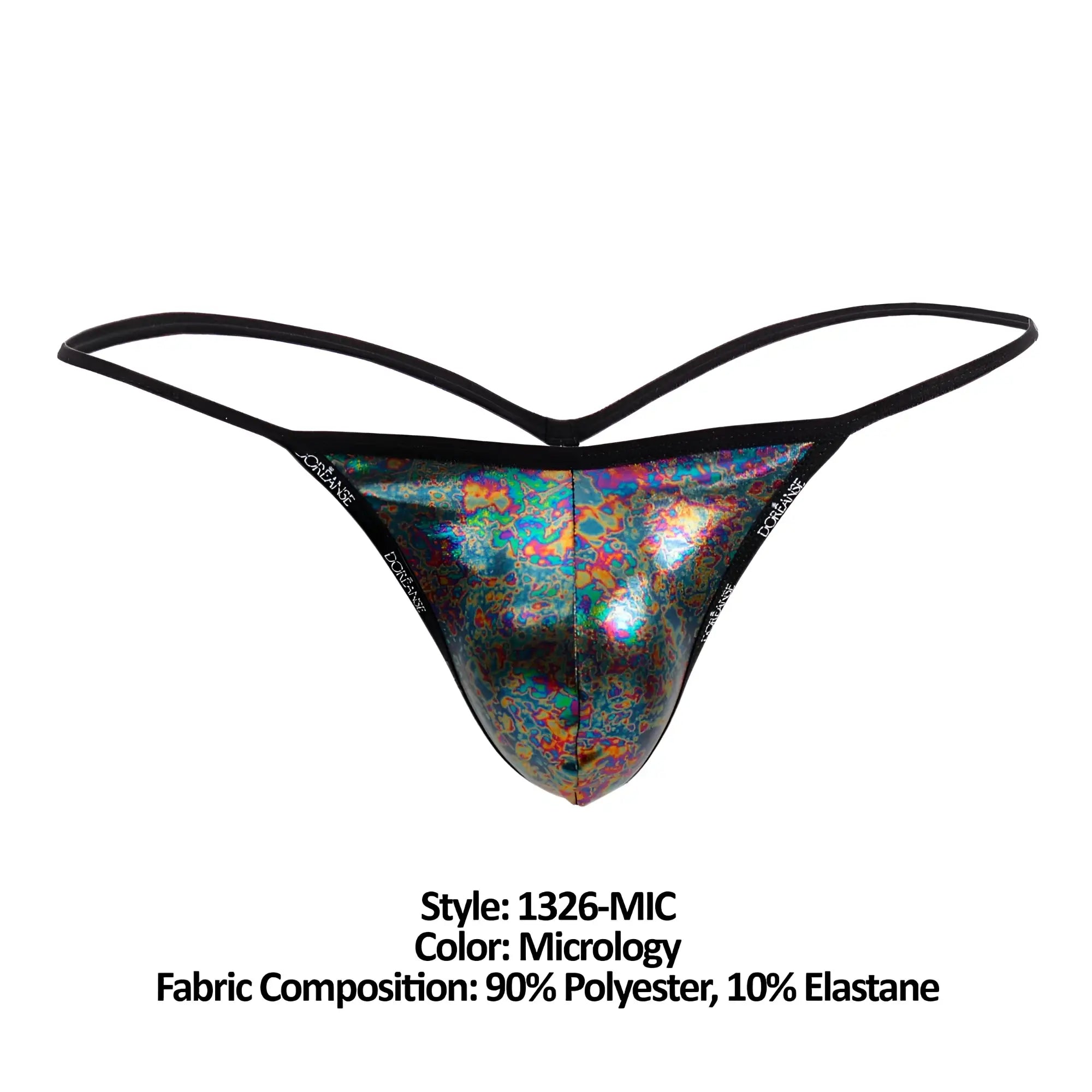 Doreanse 1326-MIC flashy g-string with iridescent micrology pattern black elastic straps sleek design