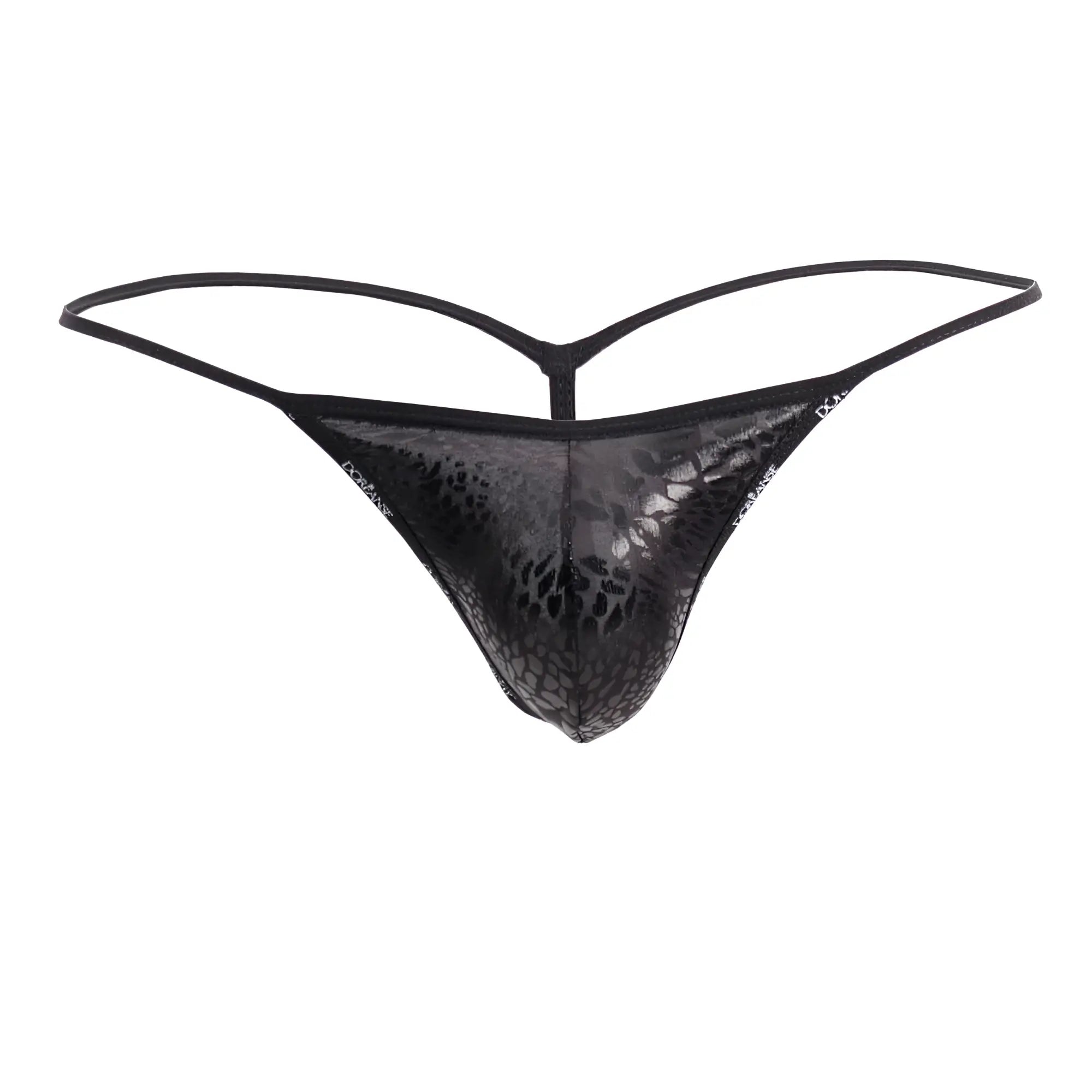 Black lace thong doreanse 1326-pan flashy g-string in black panther with subtle metallic sheen and intricate pattern